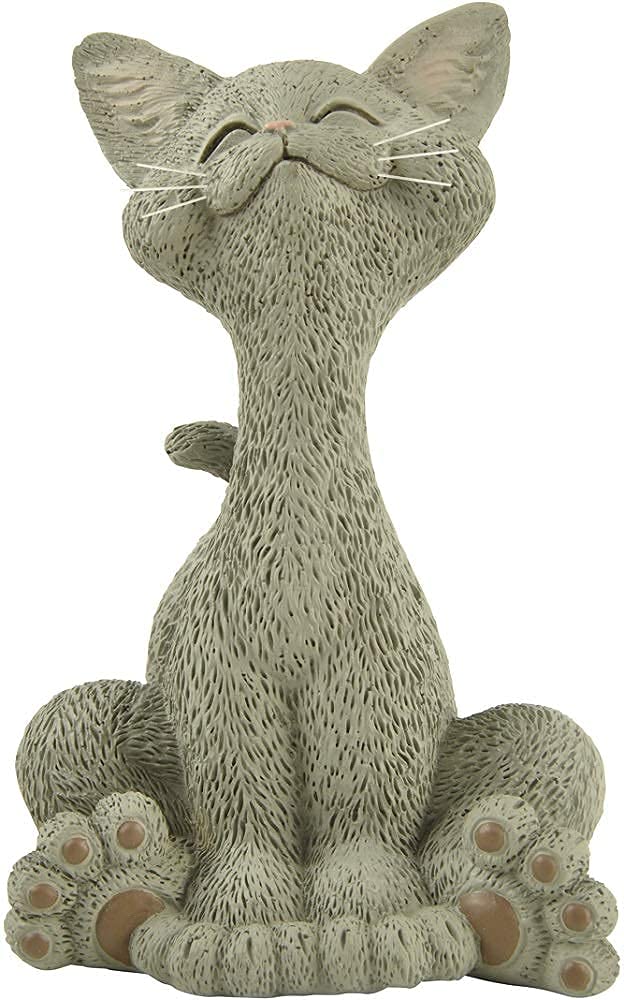 Happy Cat Figurine - Grey Smiling Cat Decor for Home & Office - Perfect Gift for Cat Lovers