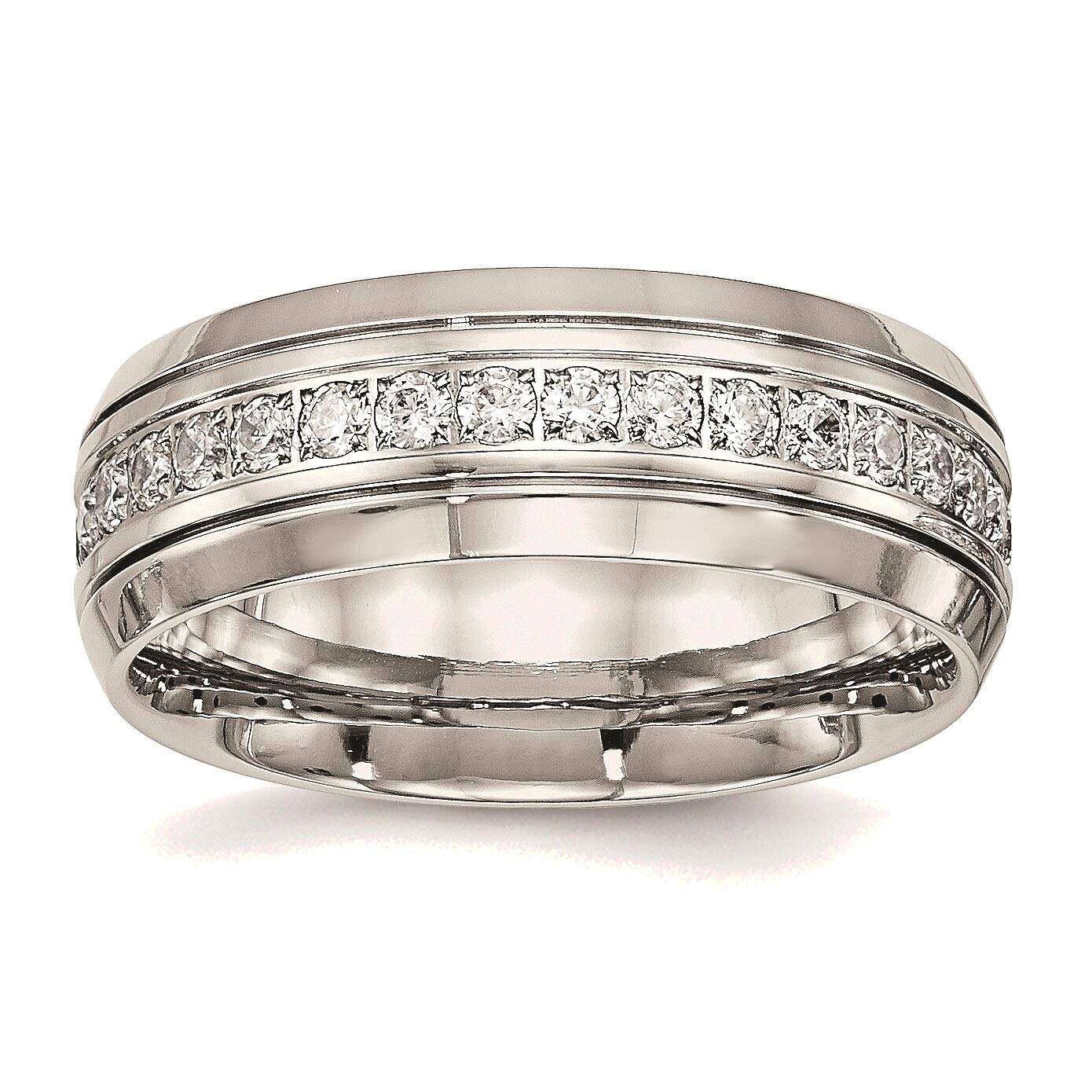 Bonyak Stainless Steel CZ Ring for Women - Half Round Grooved Design, Size 11.5 | Hypoallergenic Wedding Band, Anniversary Gift, Everyday Fashion Jewelry