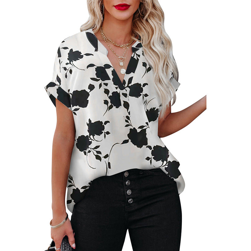 Floral Print Short Sleeve Shirt for Women - Summer Casual Tops with Comfortable Fabric - Perfect for Beach Vacation, Outdoor Activities and Daily Wear