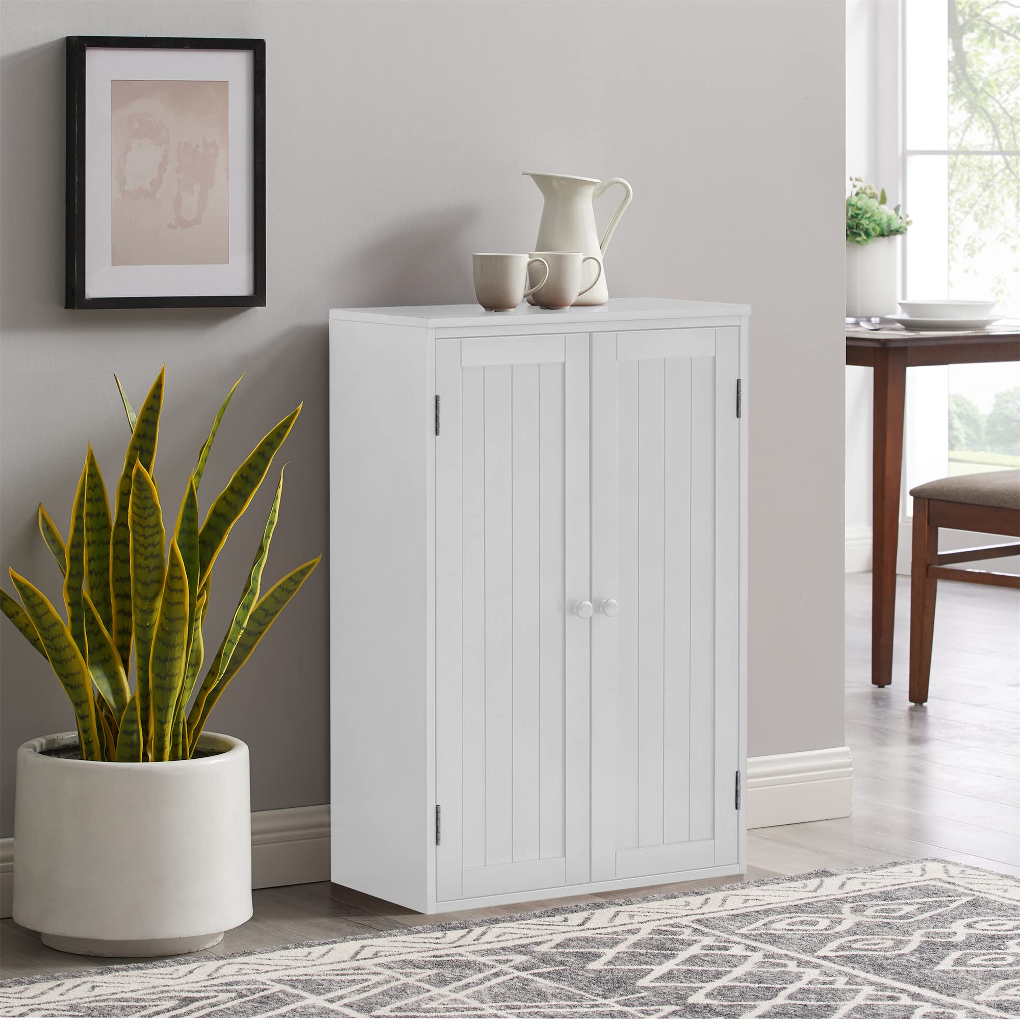 White Freestanding Wooden Bathroom Storage Cabinet with Adjustable Shelf & Double Doors - Perfect for Bathroom Organization, Bedroom Storage, and Small Space Decor