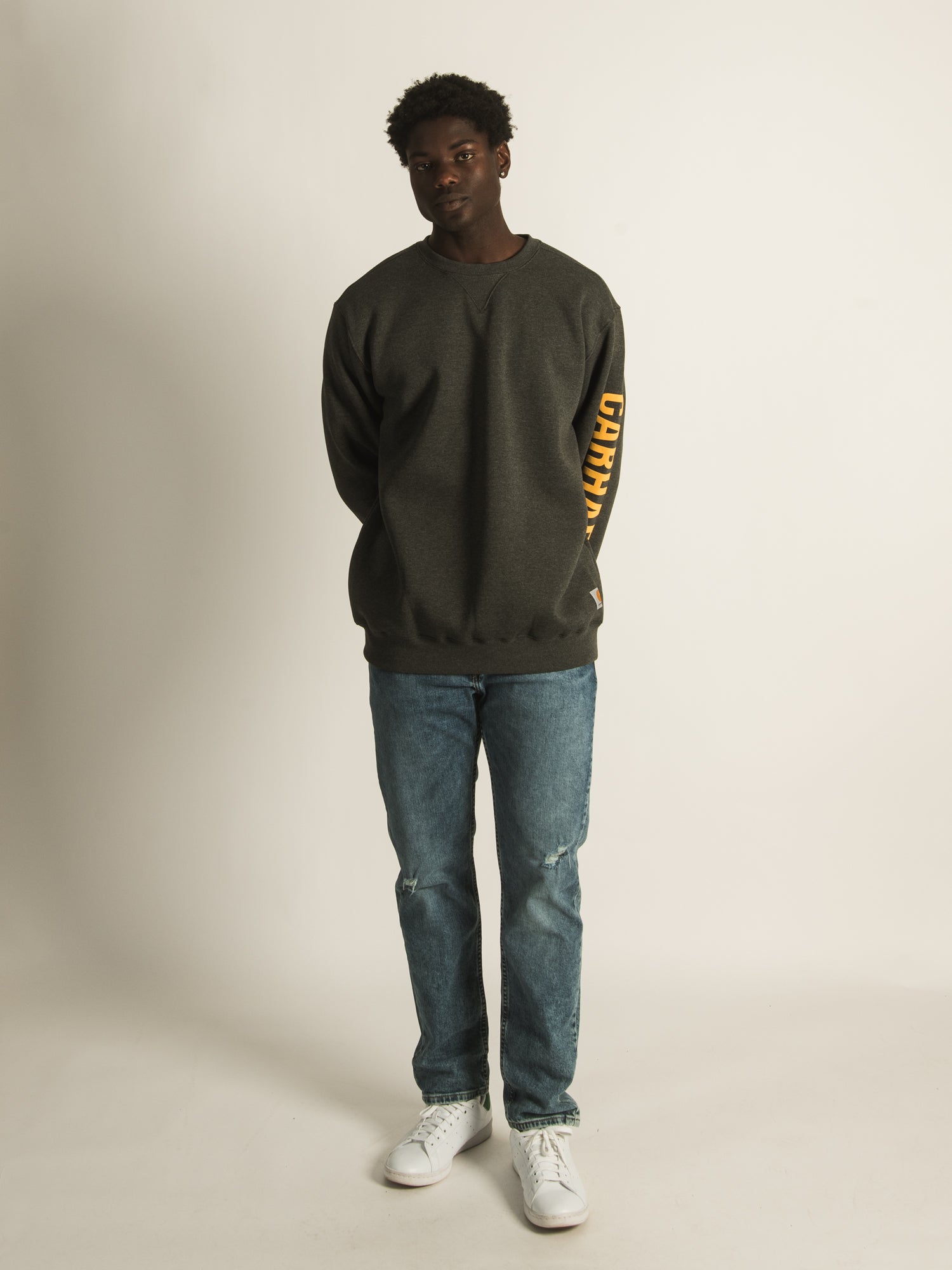 Carhartt Midweight Crewneck Sweatshirt with Logo Sleeve - Men's Workwear & Casual Wear - Perfect for Outdoor Activities, Work, and Everyday Comfort