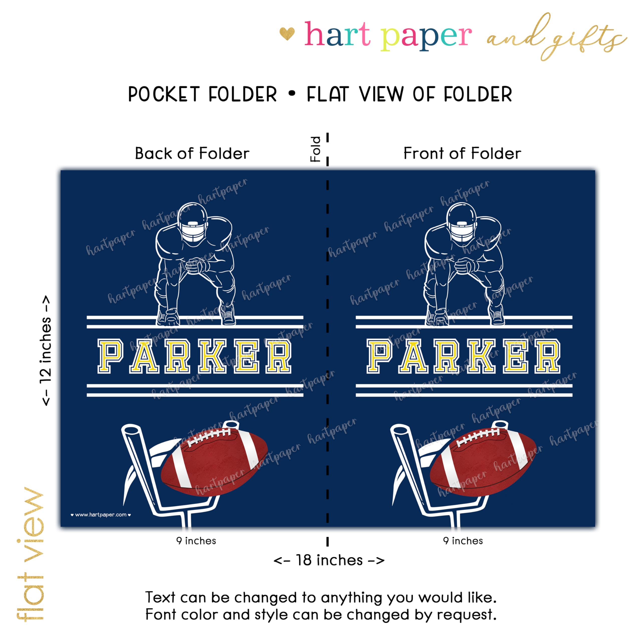 Custom Personalized 2-Pocket Football Sports Folder - Back to School Supplies, Teacher & Office Organization, Birthday Gift for Kids & Girls (Perfect for School, Work & Sports Memorabilia Storage)