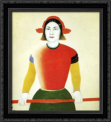 Kazimir Malevich Black Ornate Wood Framed Canvas Art - 20x22 Inch Red Flagpole Girl Painting | Modern Abstract Wall Decor for Living Room, Bedroom & Office