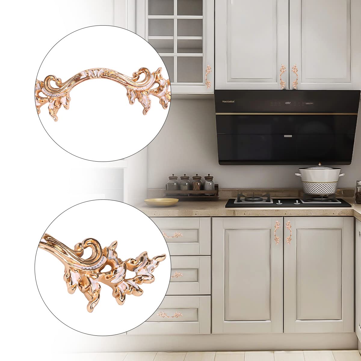 5-Pack Antique Rose Gold Dresser Handles - Vintage Farmhouse Cabinet Pulls & Knobs for Kitchen, Dresser, Drawers - 2.5