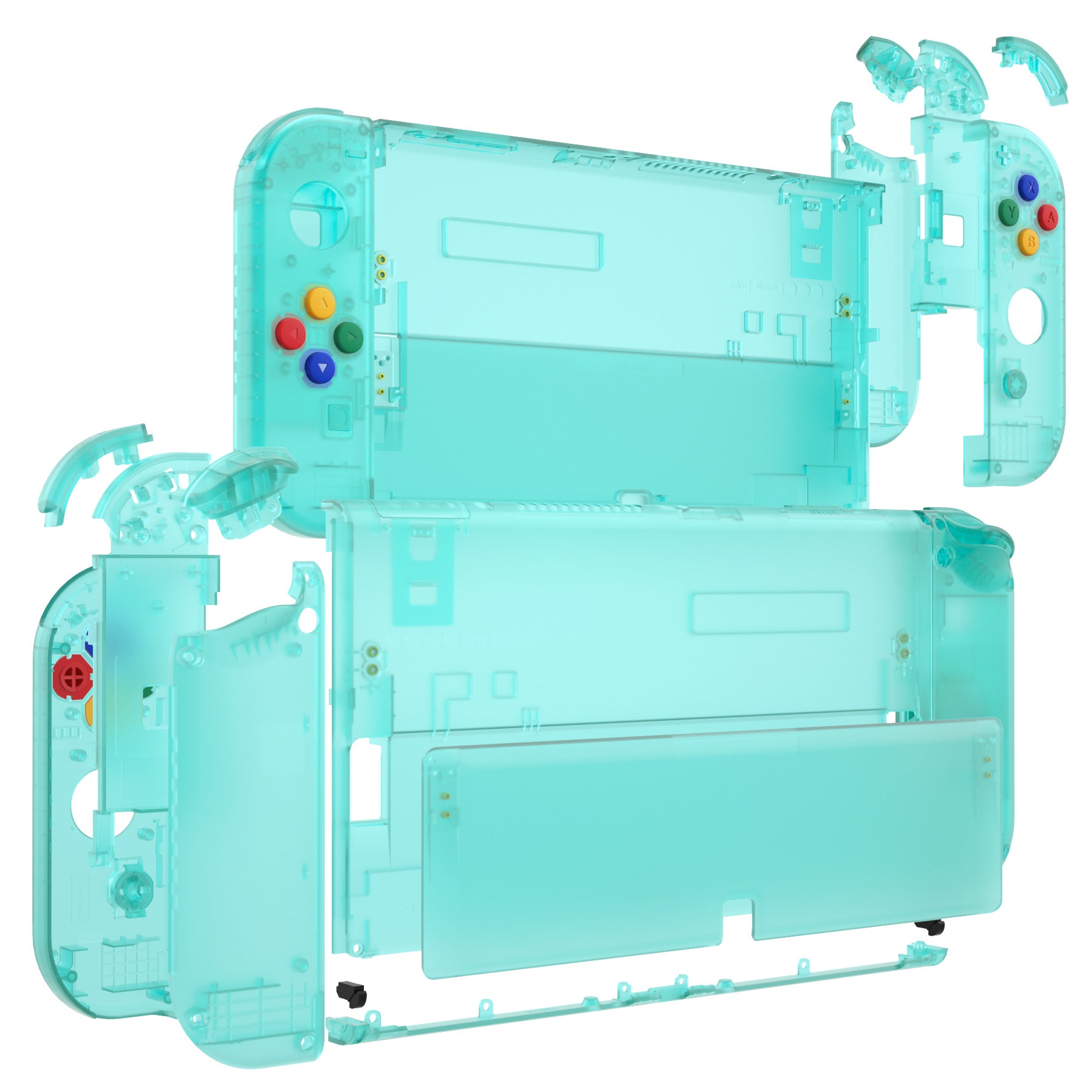 eXtremeRate Emerald Green Custom Full Shell Set for Nintendo Switch OLED - DIY Replacement Back Plate, Kickstand & Joycon Controller Housing with Colorful Buttons | Gaming Accessories for Enhanced Console Customization & Protection