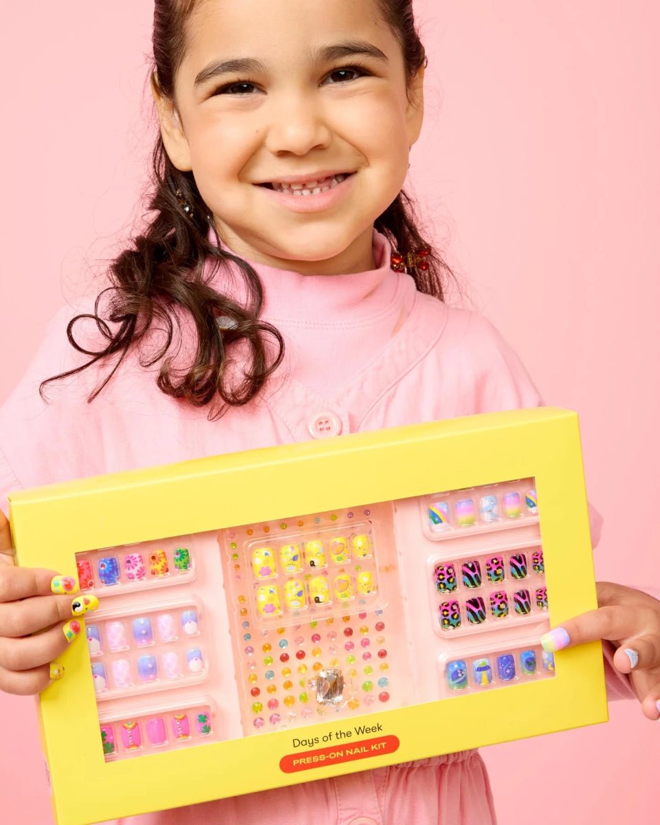 DAYS OF THE WEEK PRESS ON NAIL KIT - Reusable Artificial Nails with 7 Unique Designs - Perfect for Parties, Weddings & Everyday Glam