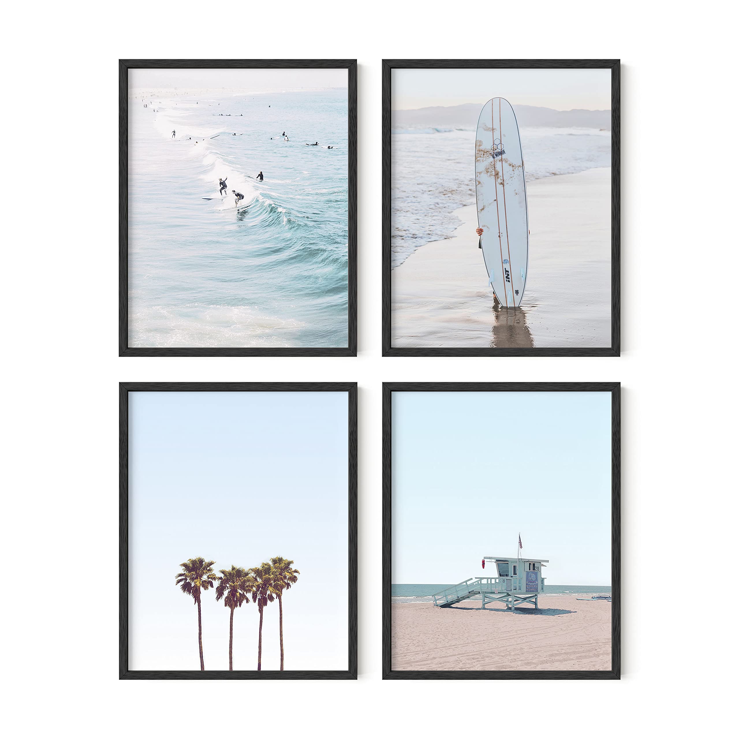 Haus and Hues Coastal Wall Art Prints - Set of 4 Ocean Beach Decor Framed Posters, Nautical Themed Wall Art for Living Room, Bedroom & Bathroom (11x14 Inches, Beige Frame) | Perfect for Beach House Decor, Vacation Home & Coastal Interior Design