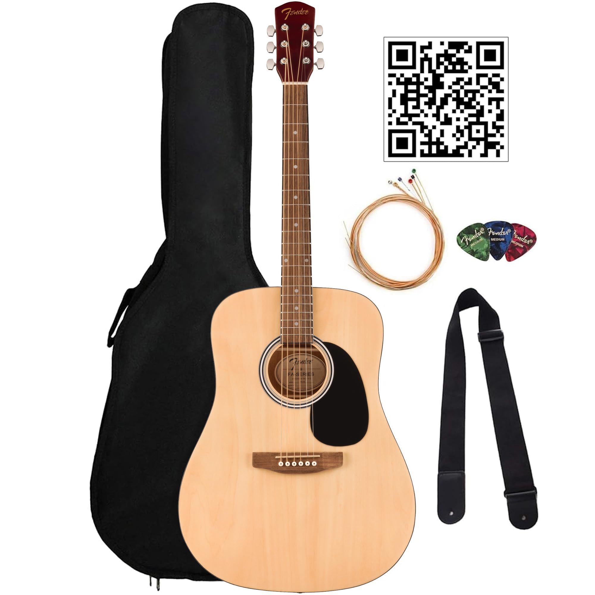 Fender Dreadnought Acoustic Guitar Natural - Full Starter Bundle with Gig Bag, Strap, Strings, Picks & Instructional Video | Perfect for Beginners, Campfire Jams & Home Recording Studios