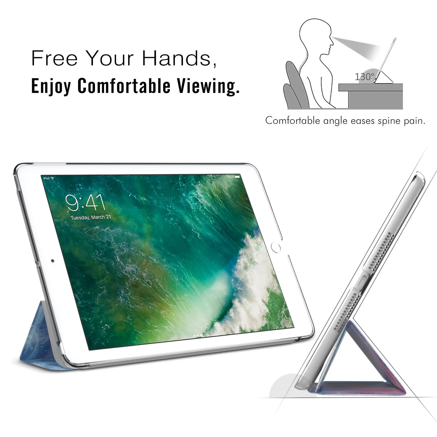 MoKo Slim Lightweight Smart Shell Stand Cover Case for iPad 9.7 5th/6th Gen (2018/2017) - Translucent Frosted Back Protector with Auto Wake/Sleep - Dreamy Nebula | Perfect for Work, School & Travel Protection