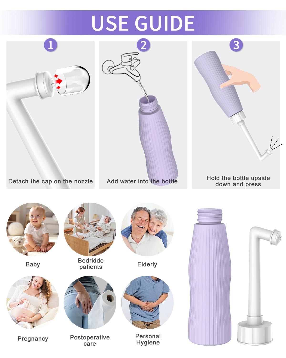 **ELECTOMANIA 500ML Portable Bidet Spray for Toilet – Handheld Travel Bidet with Storage Bag for Personal Hygiene, Postpartum Care, Hemorrhoid Relief & Baby Wash (Purple) – Perfect for Travel, Camping & Home Use**