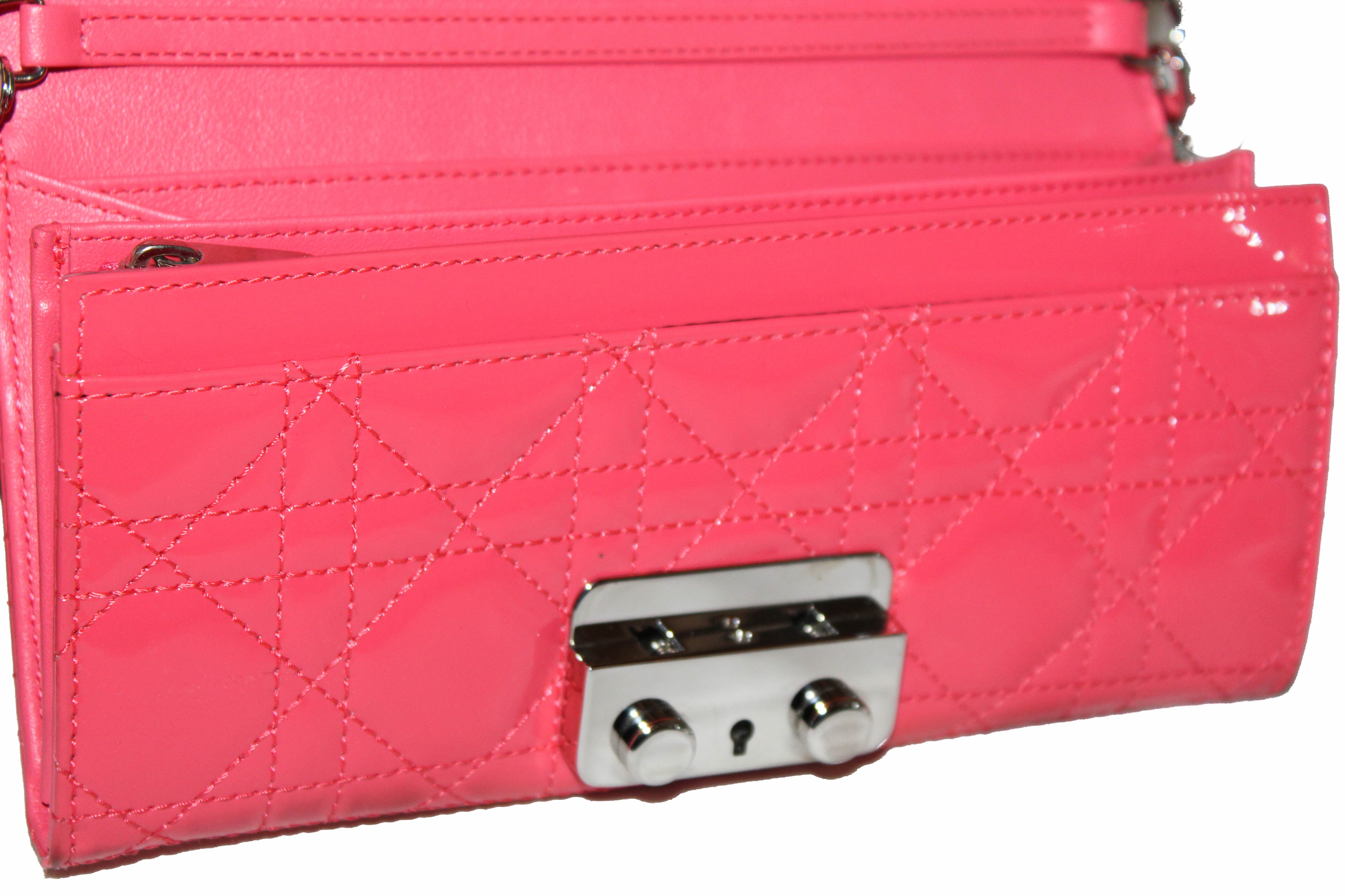 Authentic Christian Dior Coral Red Patent Leather Cannage Miss Dior Rendezvous Wallet - Luxury Women's Clutch for Evening Parties, Date Nights & Special Occasions