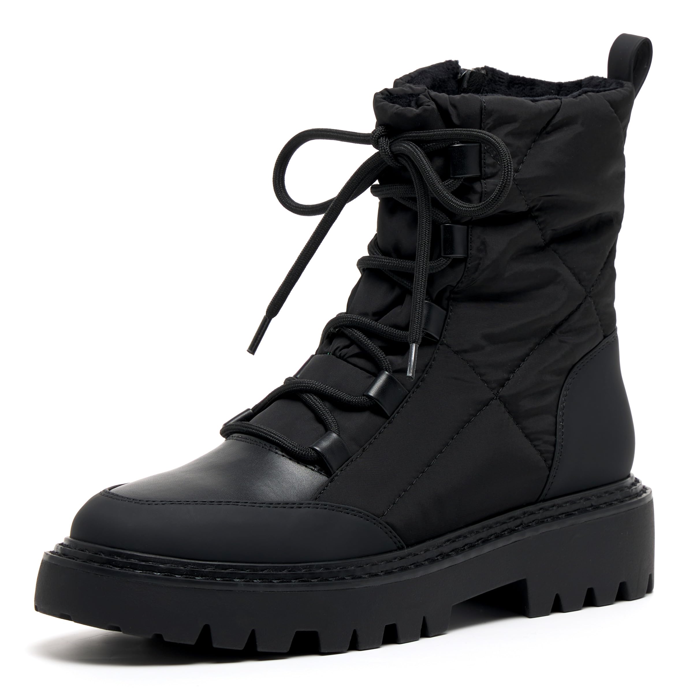 Vodvob Women's Combat Boots - Lace Up Ankle Boots with Lug Sole & Thick Lining | Zipper Winter Booties for Warmth | Perfect for Outdoor Hiking, Street Fashion & Cold Weather