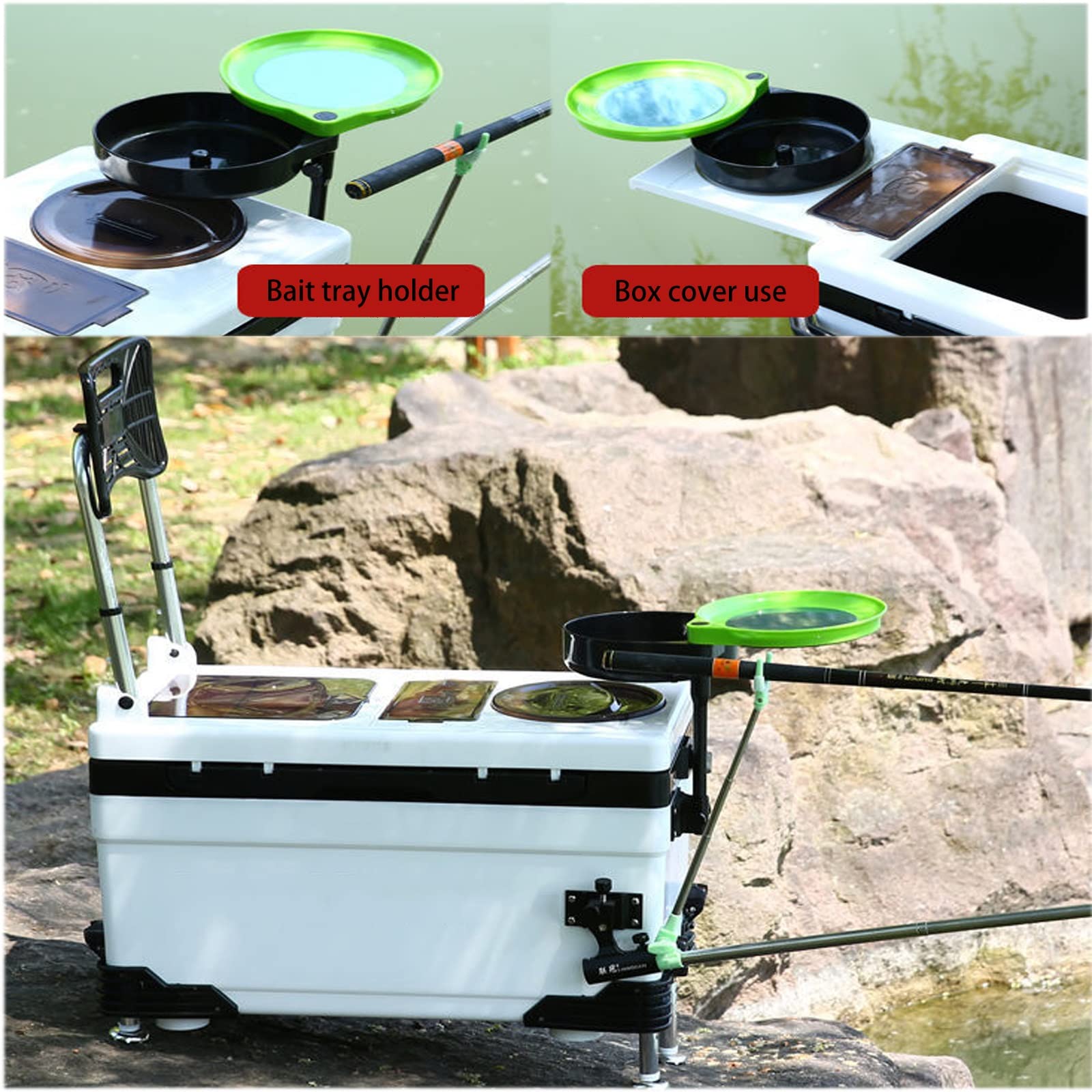 **HBCHEN Portable Fishing Tackle Box with Chair - Multifunctional Tool Storage, Double Bracket & Built-in Light - Perfect for Shore Fishing, Camping & Outdoor Adventures**
