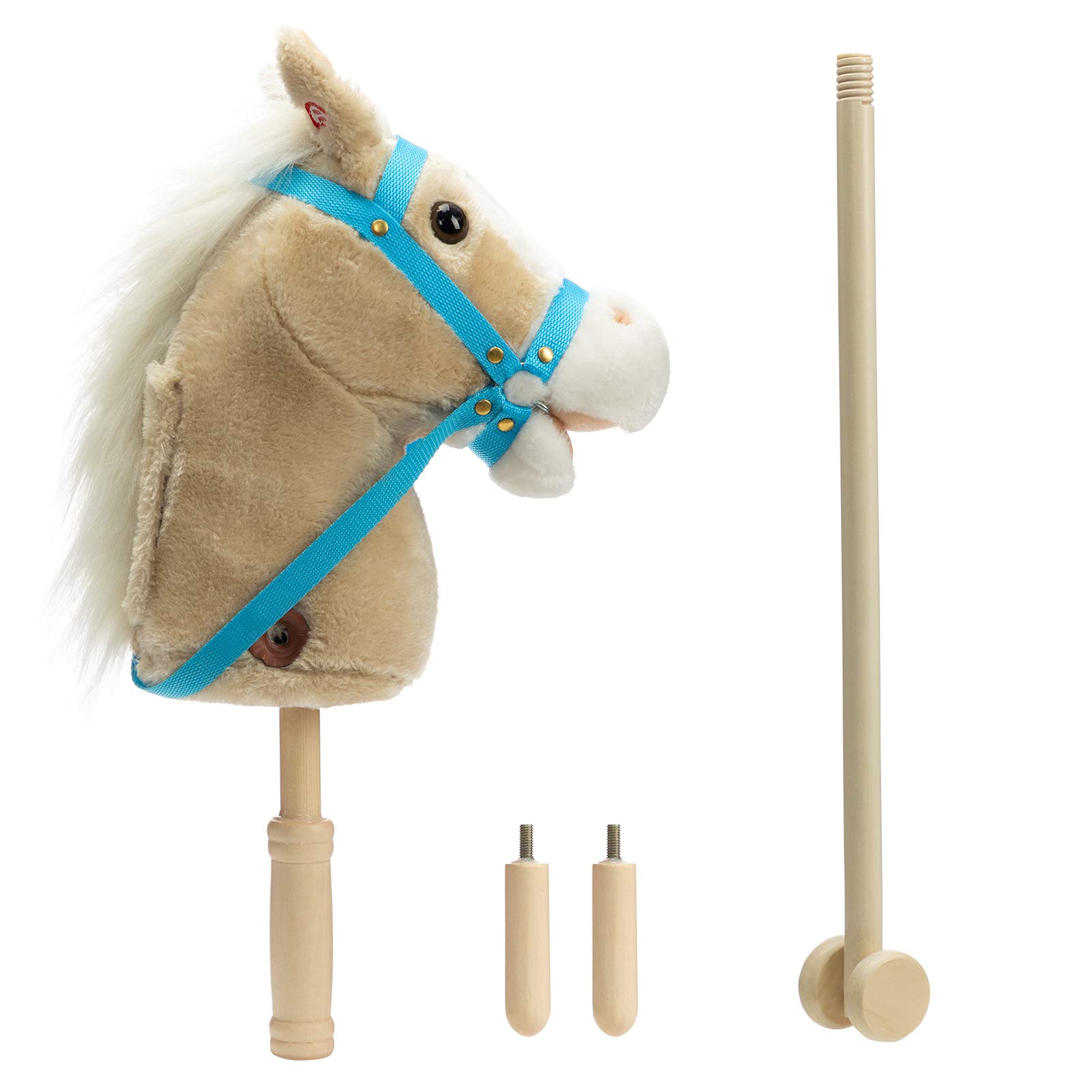 Handcrafted Stick Horse Plush Toy with Wood Wheels & Realistic Neighing Sounds - 36