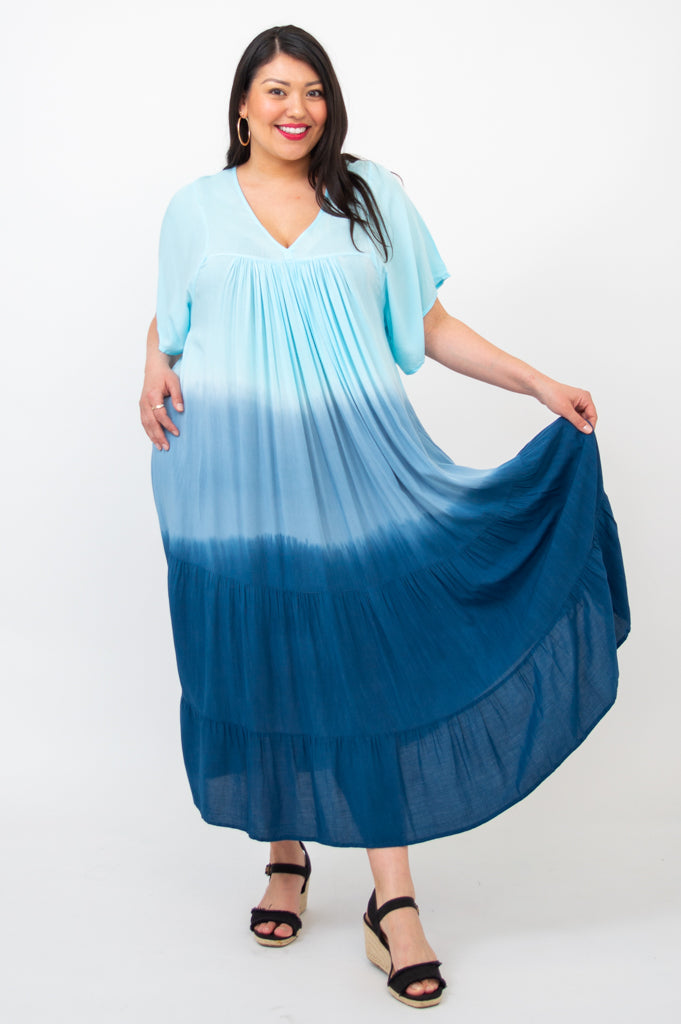 Turquoise Dip Dye Empress Dress - Elegant Boho Maxi Dress for Women | Perfect for Beach Vacations, Summer Weddings & Boho Chic Outfits