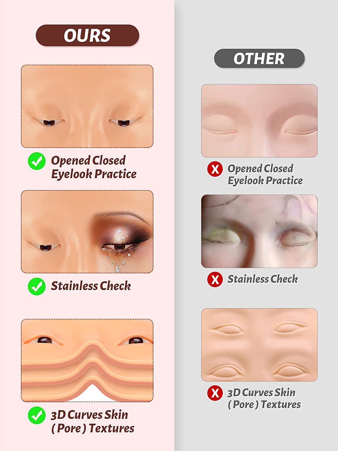 Elecsera Professional Makeup Practice Face Board - Realistic Skin Texture Dummy for Makeup Artists & Students | Perfect for Cosmetology Training, Beauty School Practice & Makeup Skill Development (3g, Skin Tone)