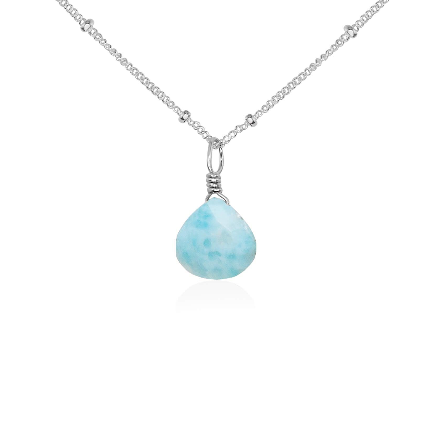 Tiny Larimar Teardrop Crystal Pendant Necklace - Genuine Blue Gemstone Jewelry for Women - Perfect for Beach Vacations, Boho Fashion & Spiritual Healing