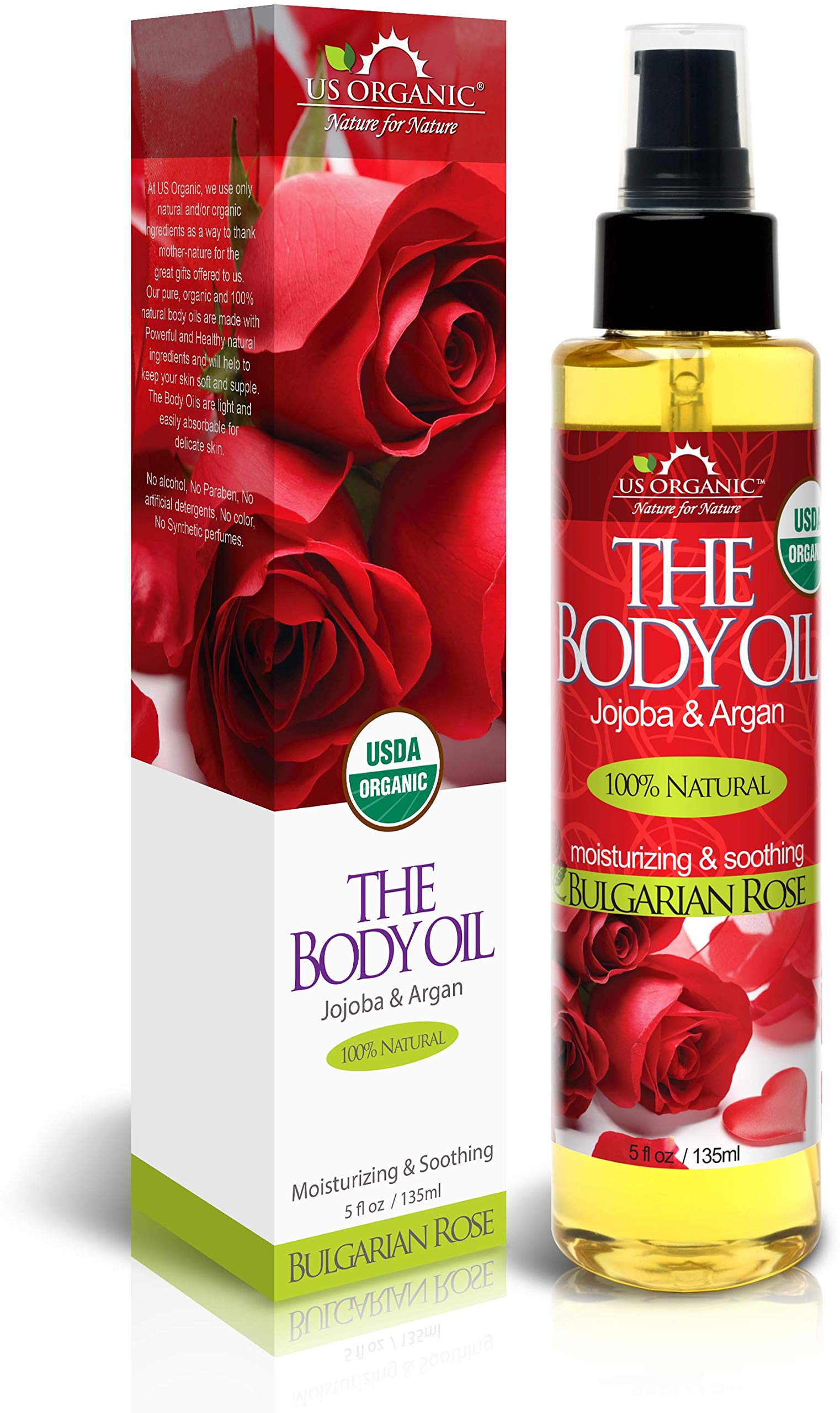 Organic Bulgarian Rose Body Oil with Jojoba & Argan Oil - USDA Certified, Vitamin E Enriched, Alcohol & Paraben Free - Romantic & Sensual Moisturizer for Dry Skin, Massage & Aromatherapy
