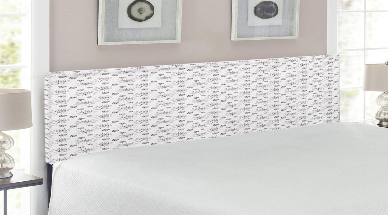 Ambesonne King Size Upholstered Headboard - Hand Drawn Doodle Diamond Crystal Design with Chevron Stripes & Triangles, Memory Foam Padding, Black & White - Perfect for Modern Bedroom Decor & Master Suite Upgrade