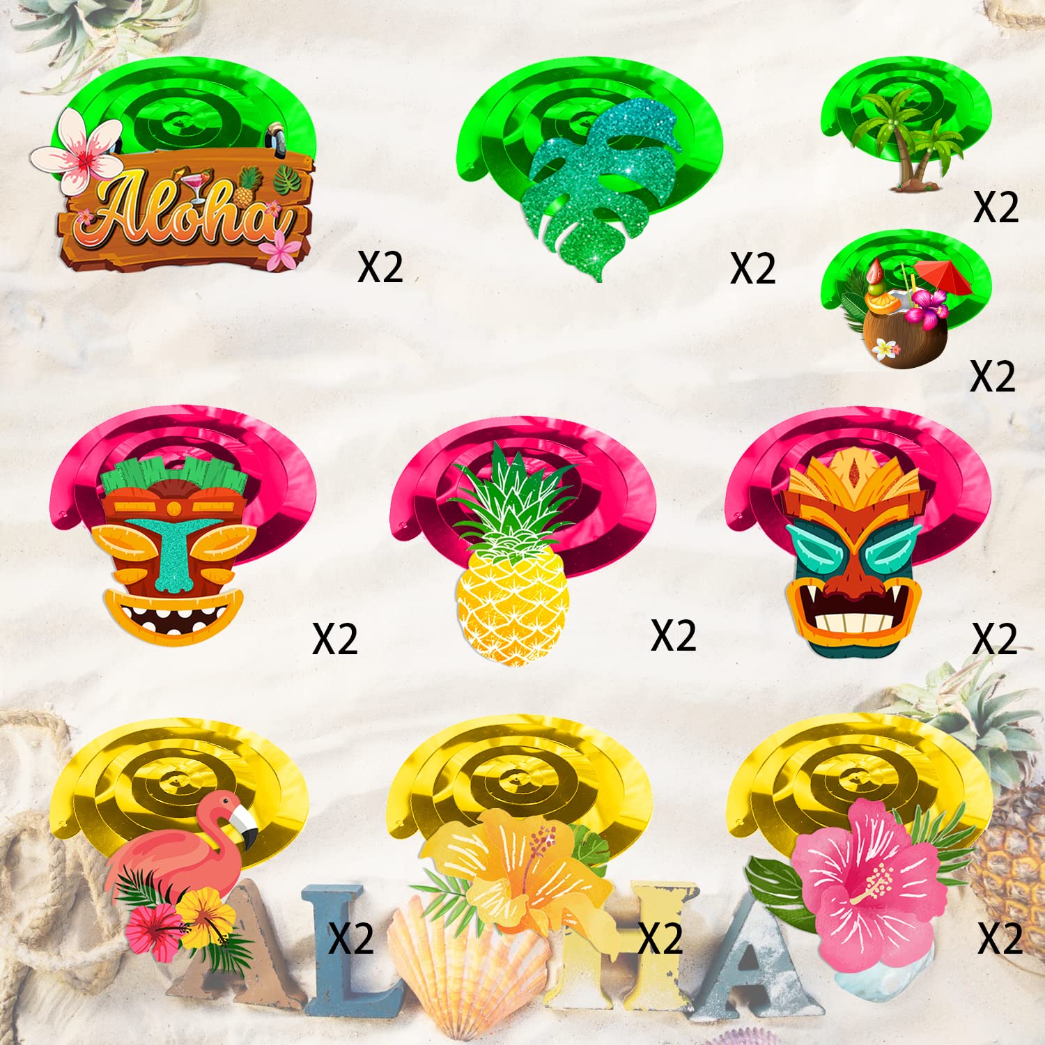 40pcs Aloha Luau Hanging Swirls - Hawaiian Party Decorations Set for Tropical & Tiki Themed Events - No DIY Foil Ceiling Decor - Perfect for Luau Parties, Beach Weddings & Summer Celebrations