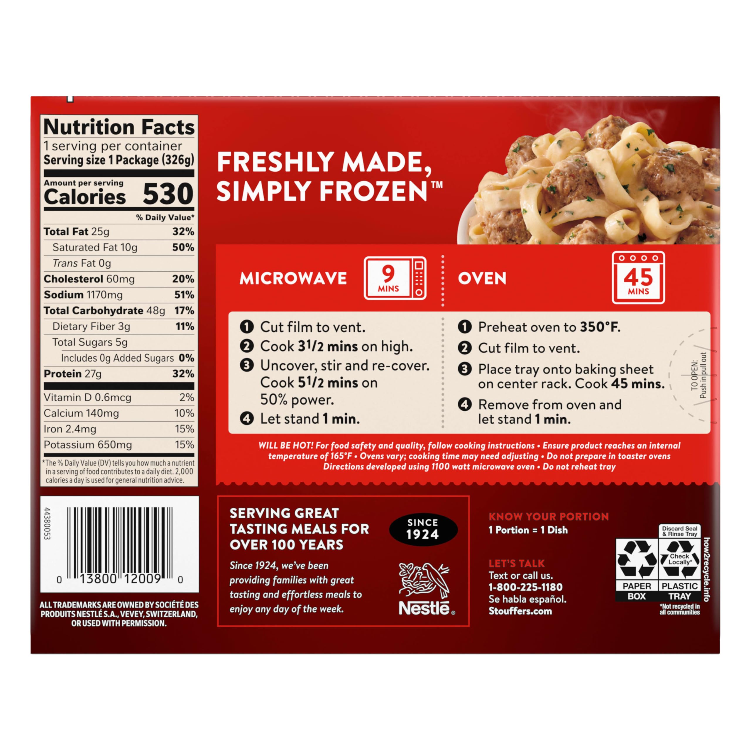 Stouffer’s Swedish Meatballs Frozen Dinner – Single Serve Microwave or Oven Ready Meal – Quick & Easy Frozen Pasta for Busy Weeknights, Office Lunches or College Dorm Meals