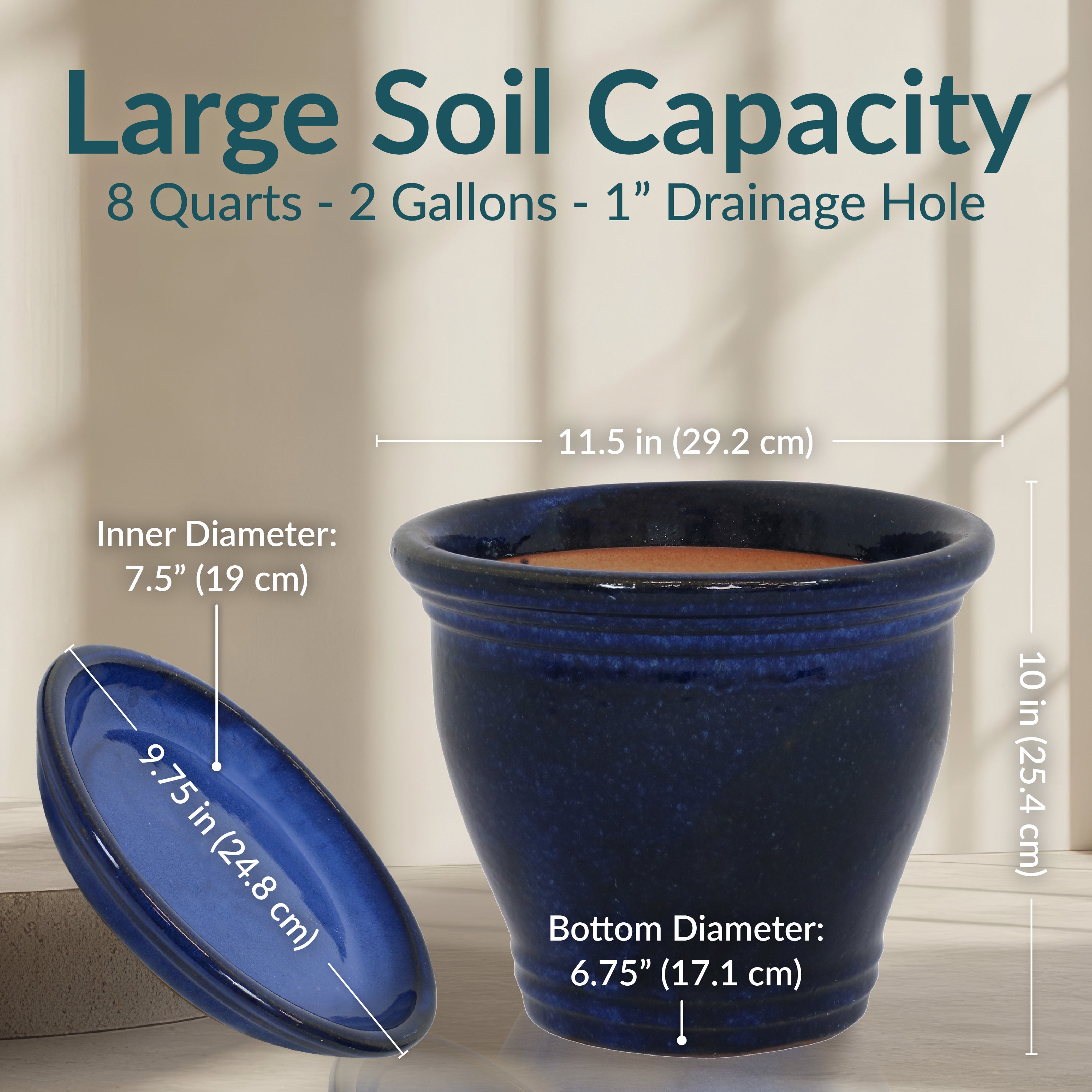 Sunnydaze 2-Pack Glazed Ceramic Plant Pots with Saucers - Indoor/Outdoor Decorative Flower Planters for Home, Garden, and Patio