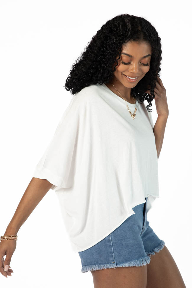Great Days Ahead Ivory Asymmetrical Hem Tee - Women's Casual T-Shirt with Unique Asymmetrical Hemline | Perfect for Everyday Wear, Date Nights & Weekend Outfits