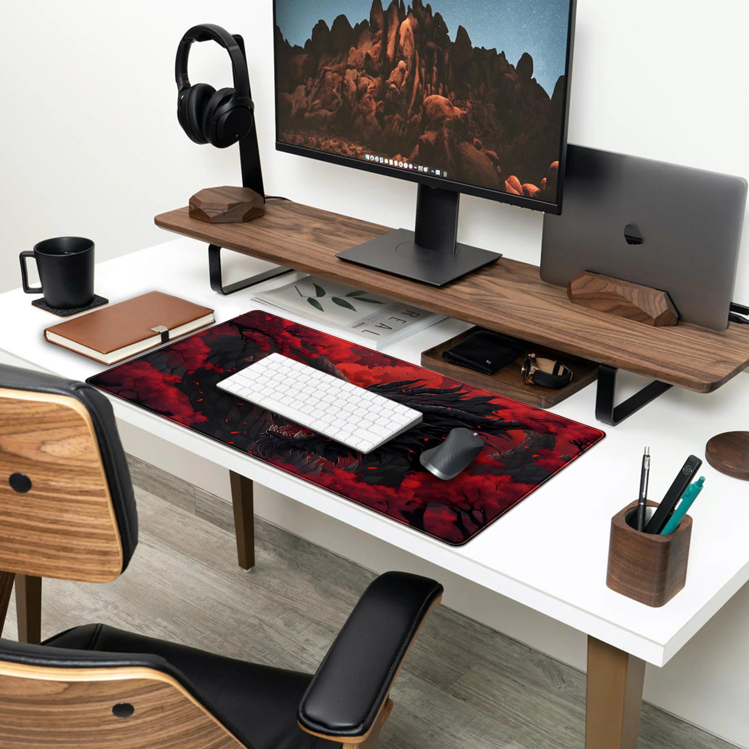 Large Dragon Gaming Mouse Pad - Red & Black XXL Desk Mat (31.5
