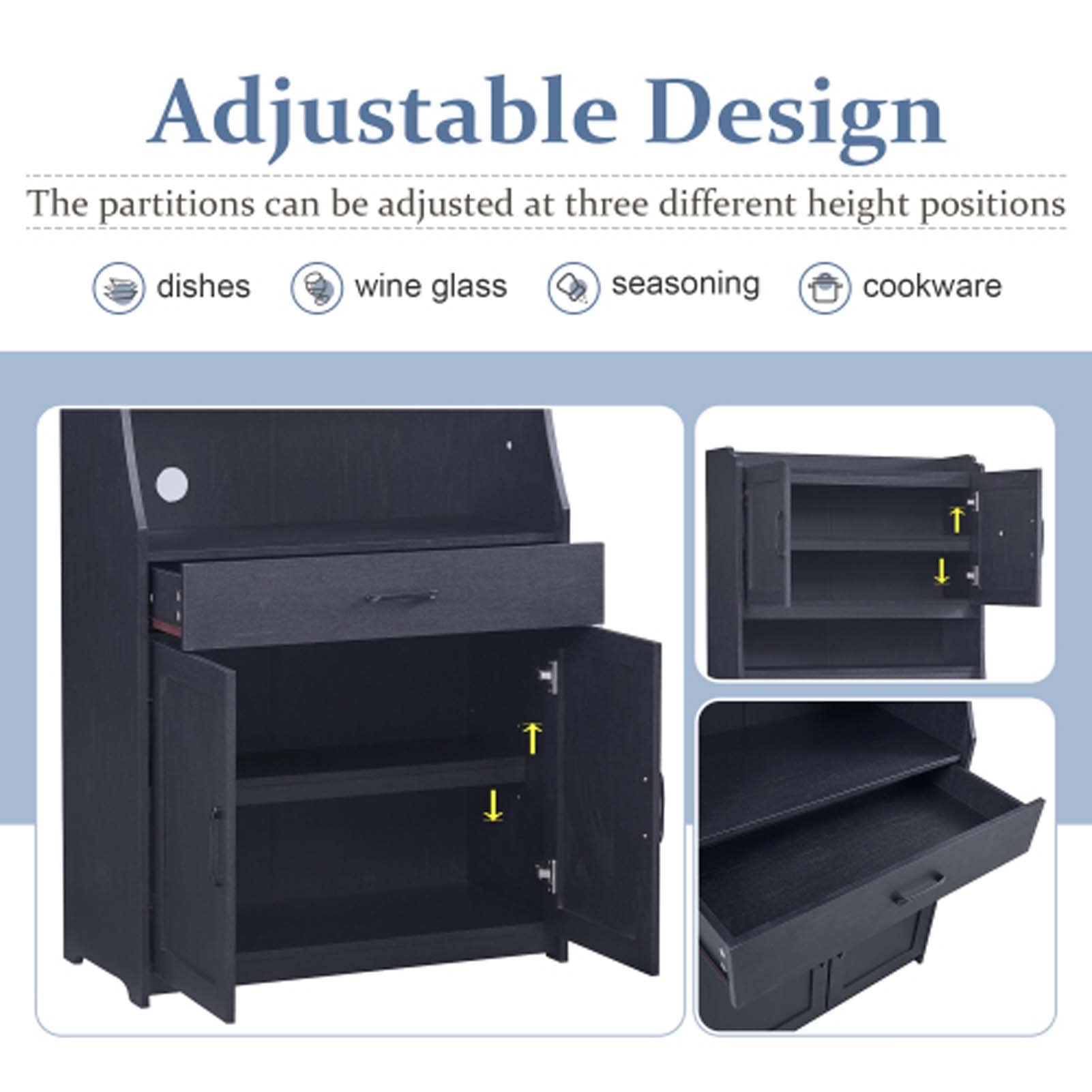 Black Kitchen Pantry Storage Cabinet with Adjustable Shelves & Doors - Buffet Organizer for Kitchen, Living Room, Dining Room - Perfect for Small Space Organization & Home Decor