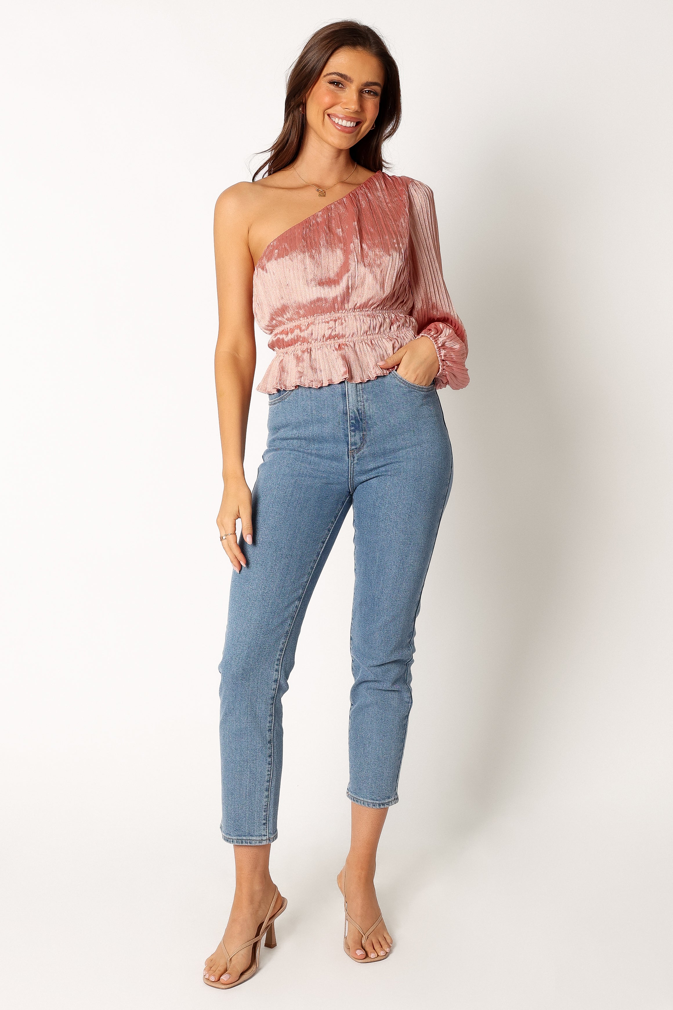 Aria One Sleeve Top for Women - Soft Pink Blouse, Elegant Sleeveless Shirt, Casual & Party Wear, Perfect for Date Night, Office, and Summer Outfits