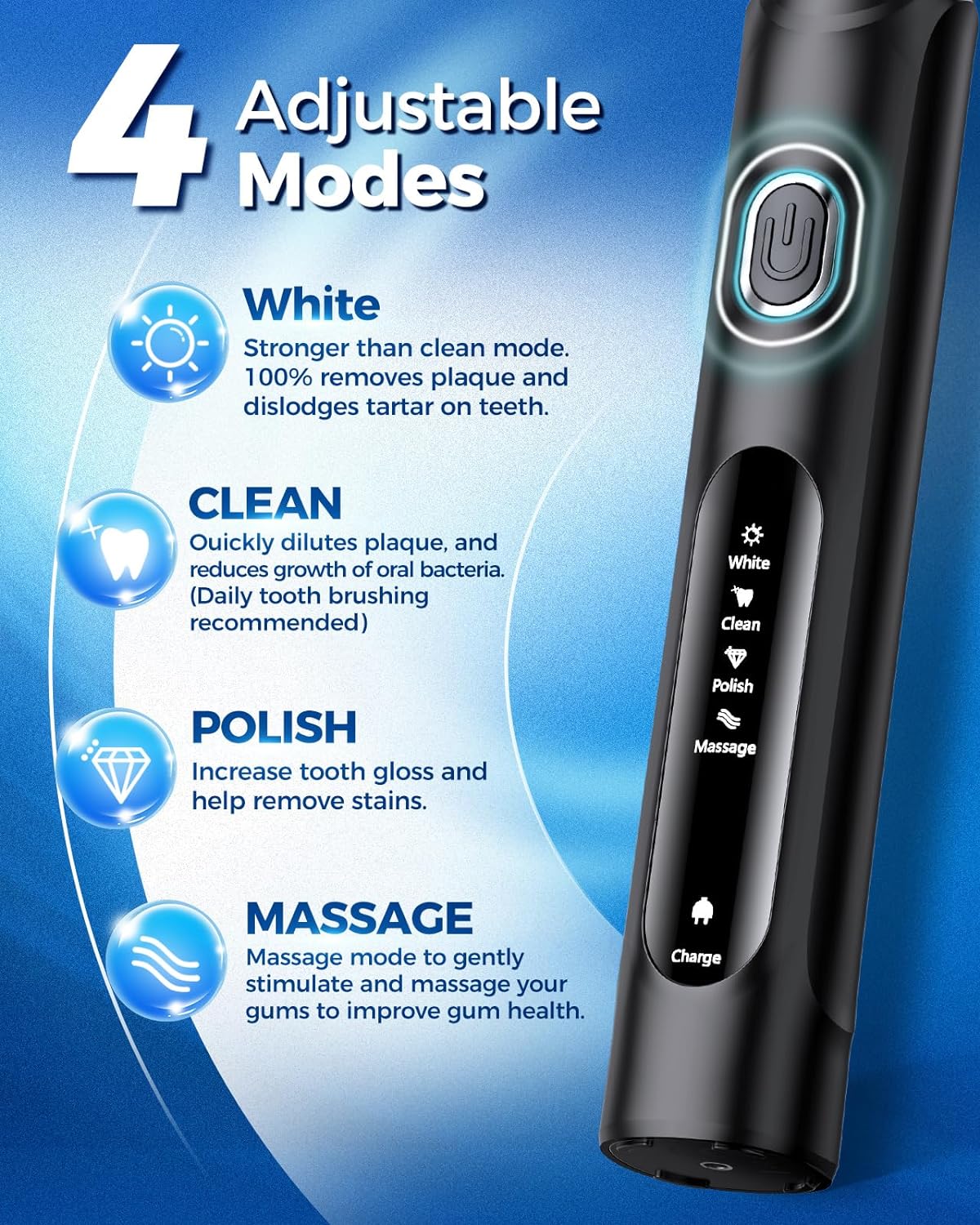 Premium Rotating Electric Toothbrush for Adults - 8 Brush Heads (2 Types), 4 Cleaning Modes, Rechargeable Battery & 2-Minute Smart Timer - Perfect for Travel, Home Use & Dental Care Routine