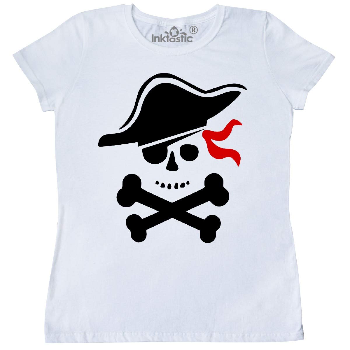 Inktastic Pirate Skull and Crossbones Women's T-Shirt - Soft Cotton Graphic Tee for Casual Wear, Halloween Costumes & Pirate Theme Parties