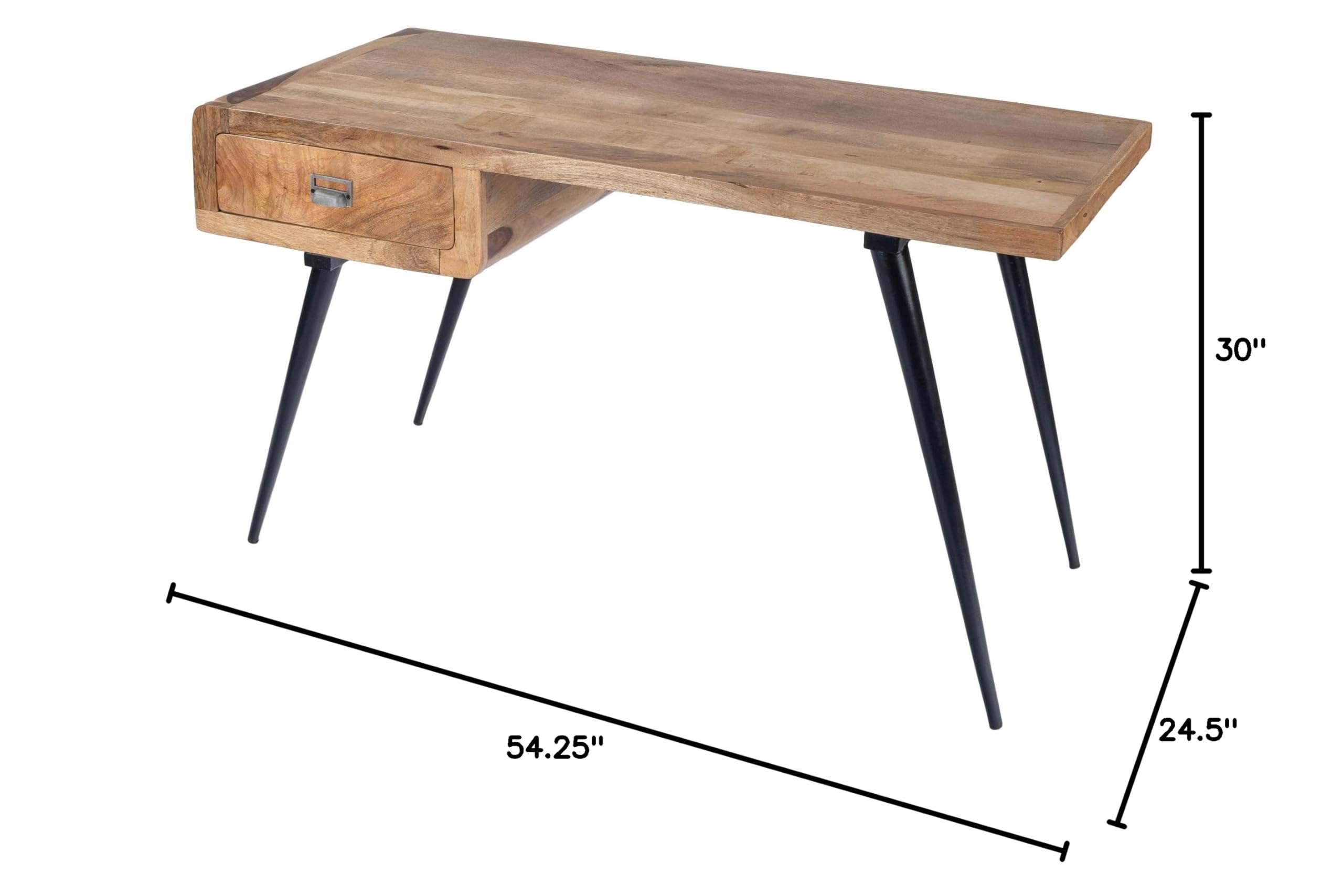 Stylish Mango Wood and Iron Desk with Black Finish - Modern Home Office Furniture for Work & Study | Durable Natural Wood & Metal Writing Desk for Office, Study Room, or Workspace