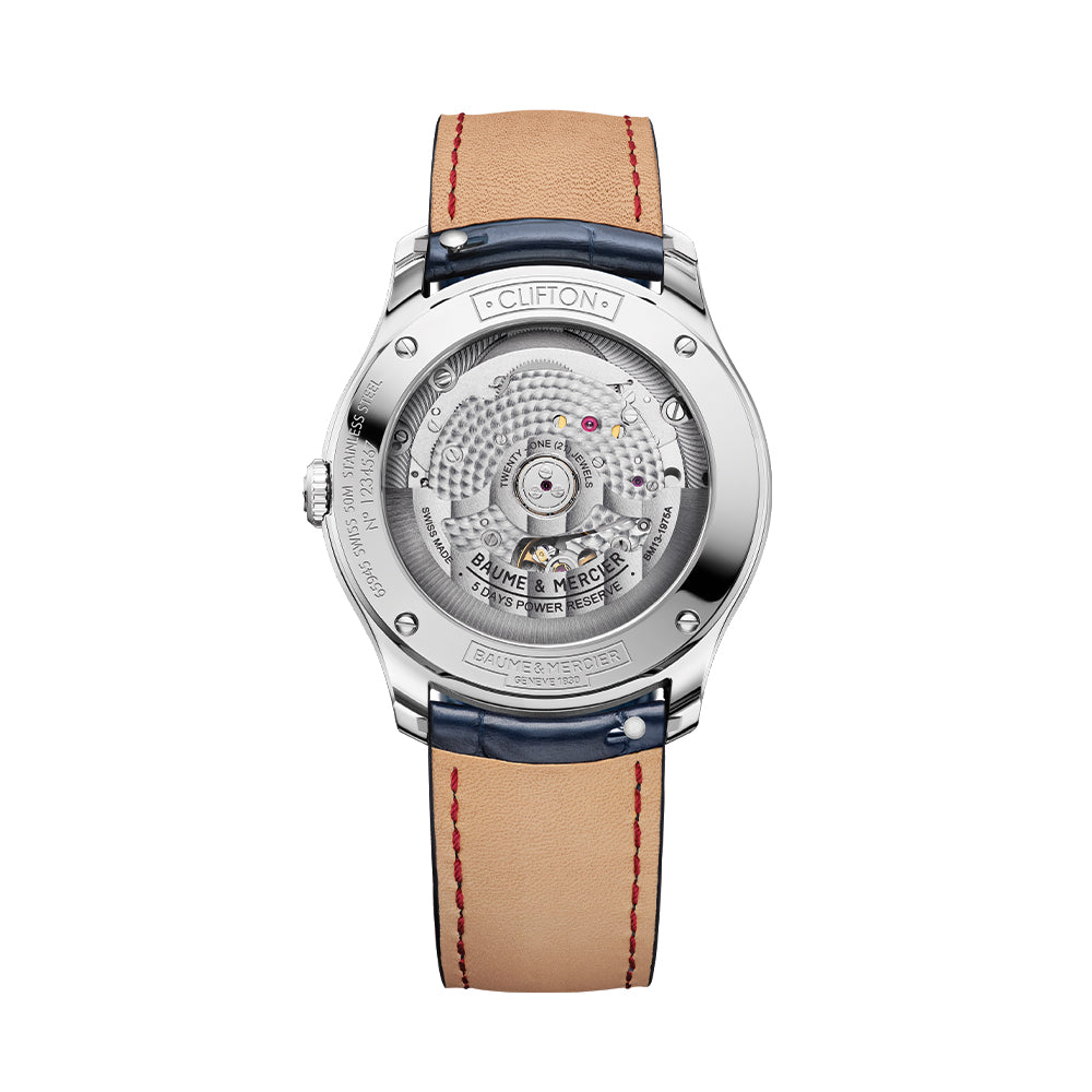 Baumatic 39mm Blue Leather Strap Men's Watch - Luxury Swiss Automatic Timepiece for Business, Formal & Everyday Wear