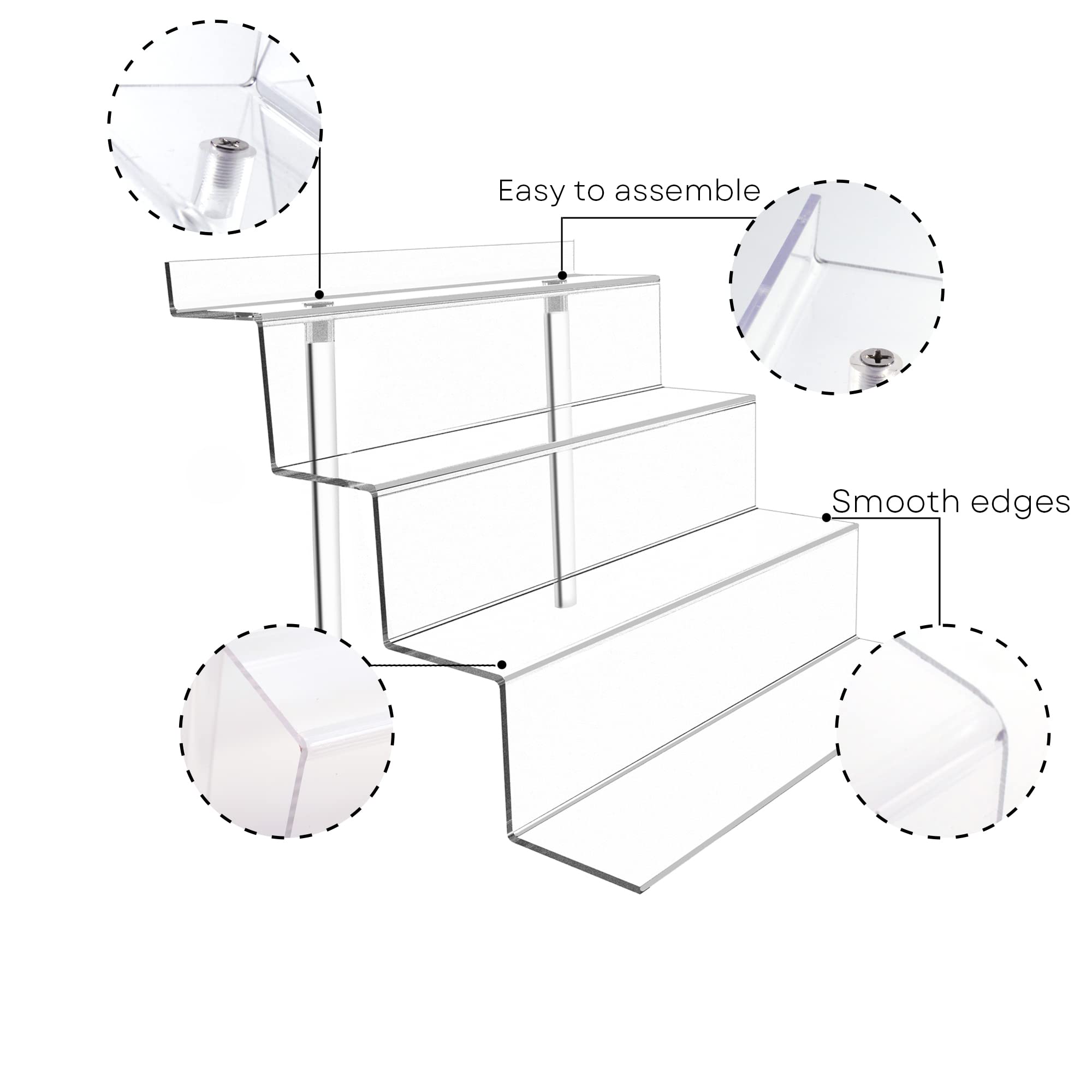 4 Tier Black Display Stand Riser - 2 Pack for Perfume, Makeup, Cupcakes & Desserts - Multi-Purpose Organizer for Countertops, Cabinets & Home Decor (9x6 Inches, Clear) - Perfect for Retail Stores, Bathroom Vanity & Party Displays