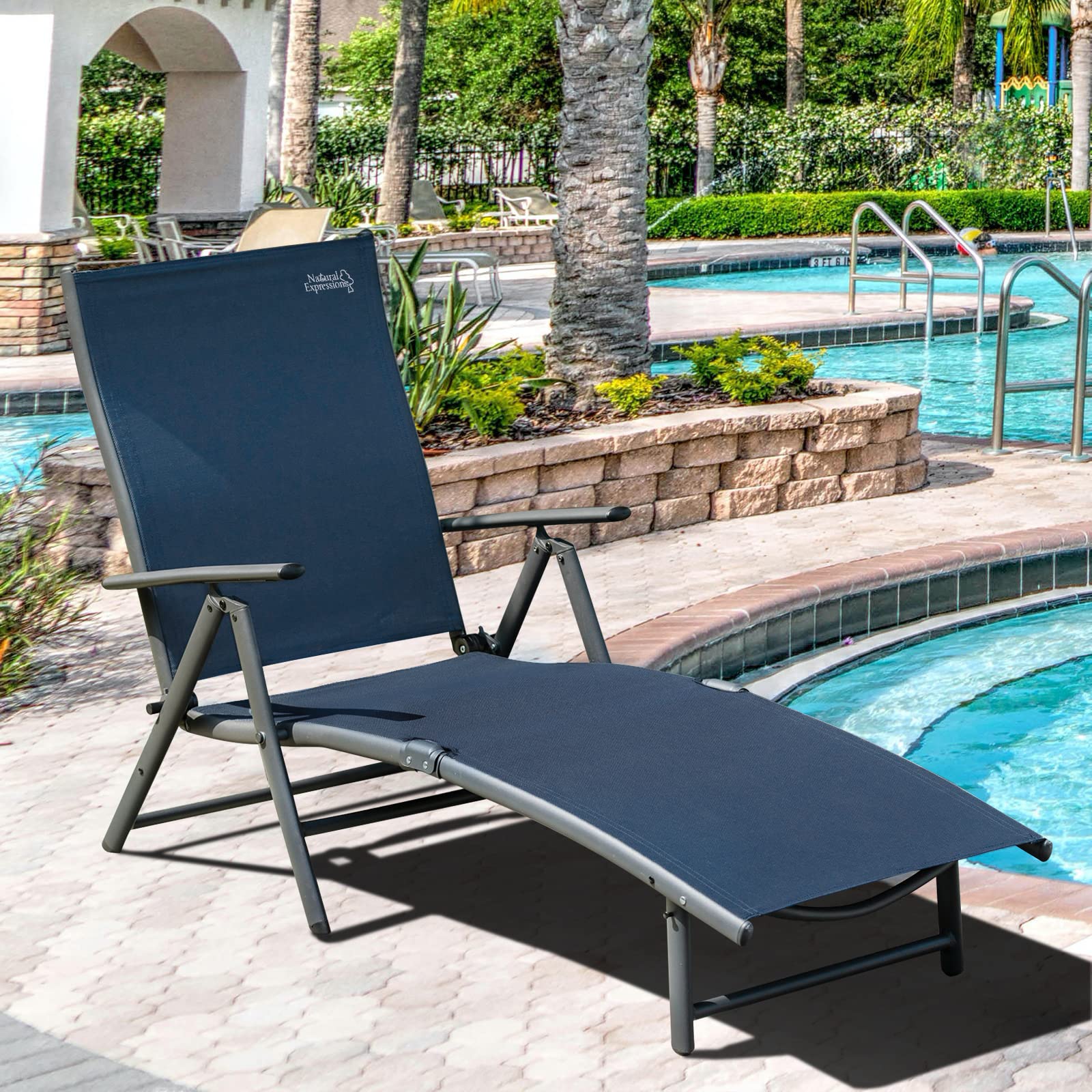 **Premium Aluminum Folding Chaise Lounge Chair - 7-Position Adjustable Backrest, Portable Outdoor Recliner for Poolside, Beach, Backyard & Lawn - Supports 300 lbs - Perfect for Sunbathing, Relaxing & Lounging**