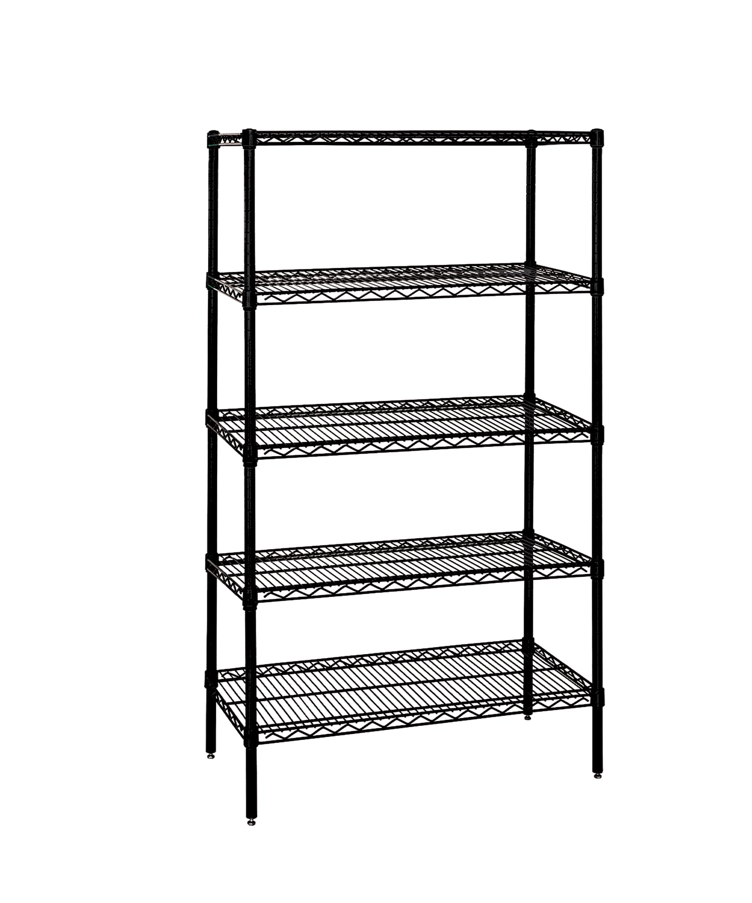 Quantum Storage Systems WR74-1848BK-5 Heavy Duty Wire Shelving Unit Starter Kit - 5-Tier Black Epoxy Coated Metal Shelves 74