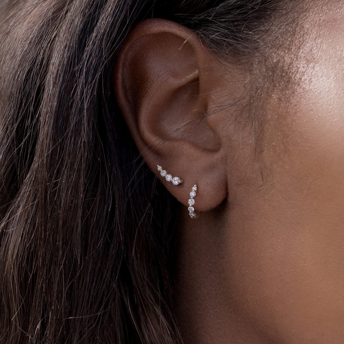 14K Gold Graduated Diamond Huggie Hoop Earrings for Women - Perfect for Weddings, Parties & Everyday Elegance