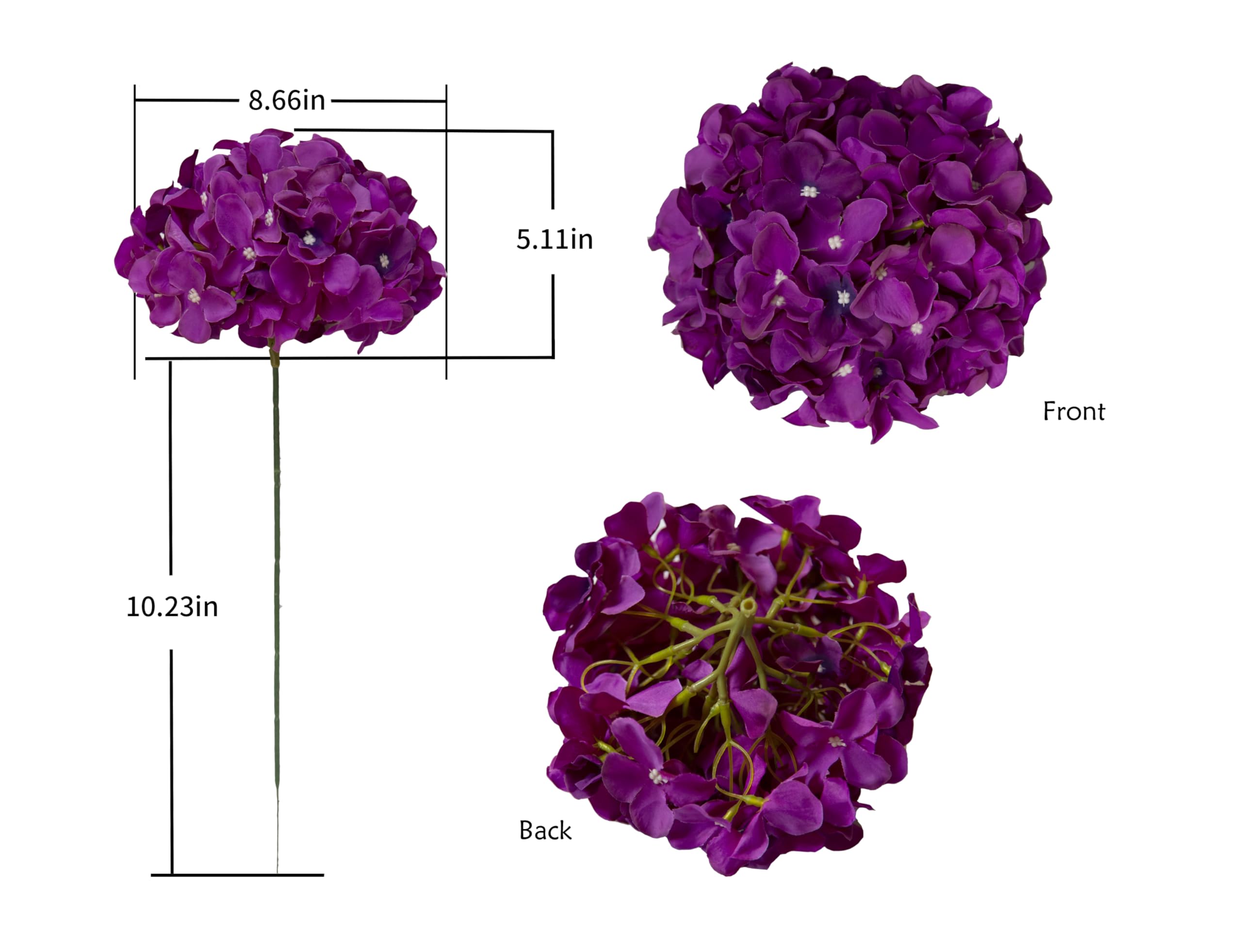 DuHouse 6-Pack Dark Purple Hydrangea Silk Artificial Flowers with Stems - Fake Flower Heads for Wedding Centerpieces, Home Decor, Table Arrangements & Party Decorations