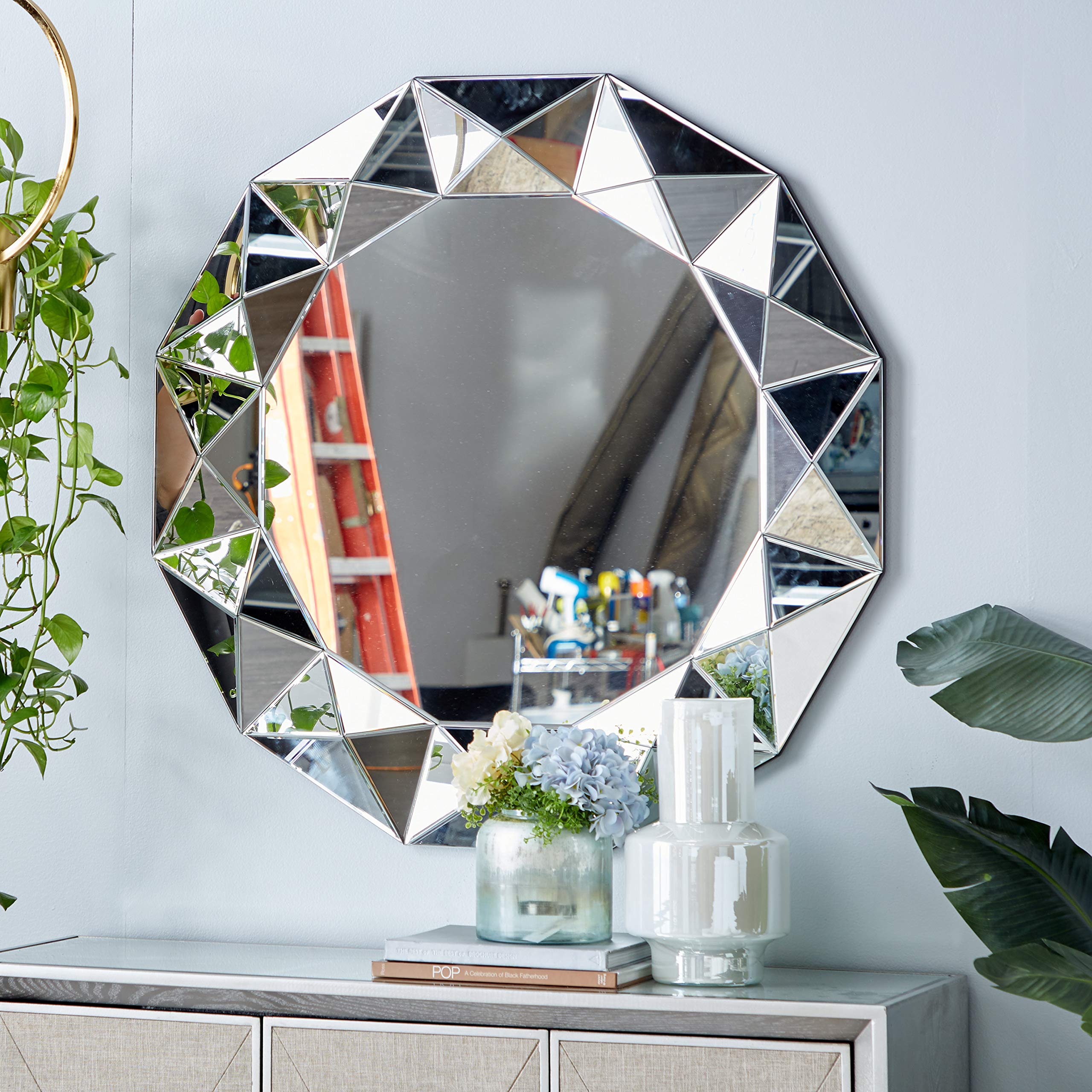 Deco 79 Starburst Wall Mirror 40 Inch Round Silver Glass Entryway Mirror - Modern Home Decor for Living Room, Bedroom, Hallway & Foyer (Wall Mounted)