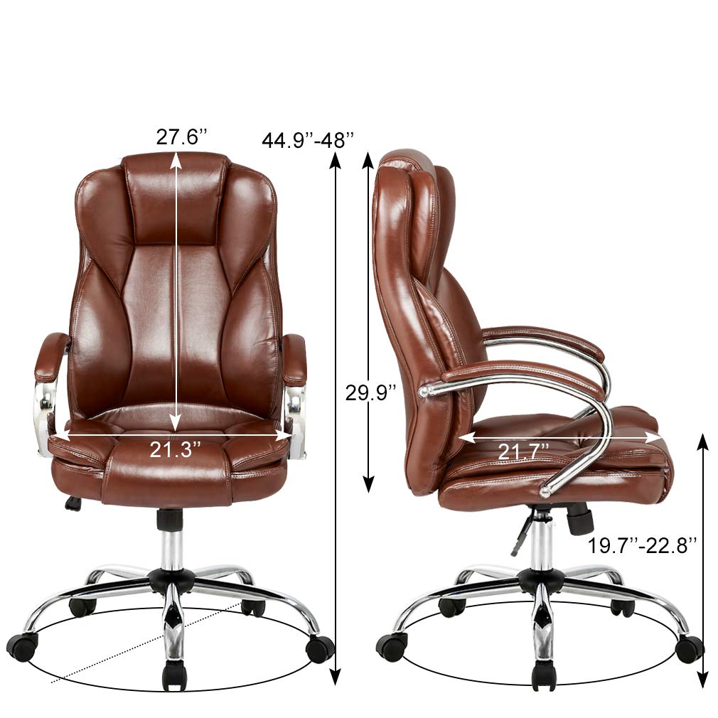 Ergonomic Office Chair with Lumbar Support & Headrest - High Back Executive Desk Chair for Home & Office Use (Brown)