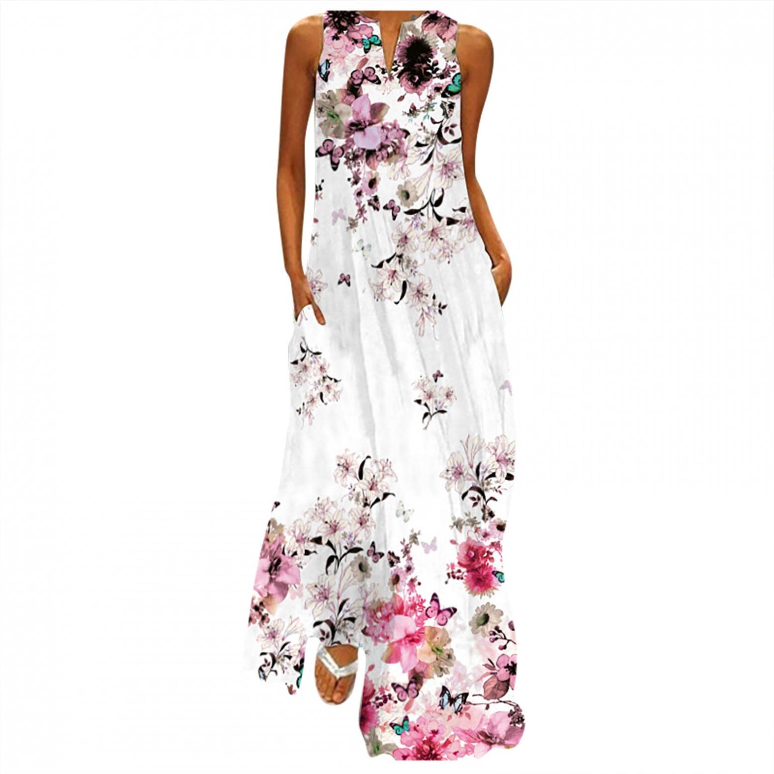 BAGELISE Women's Floral Print Summer Dress - Black Flowy Prom Dress for Wedding Guest, Party & Special Occasions