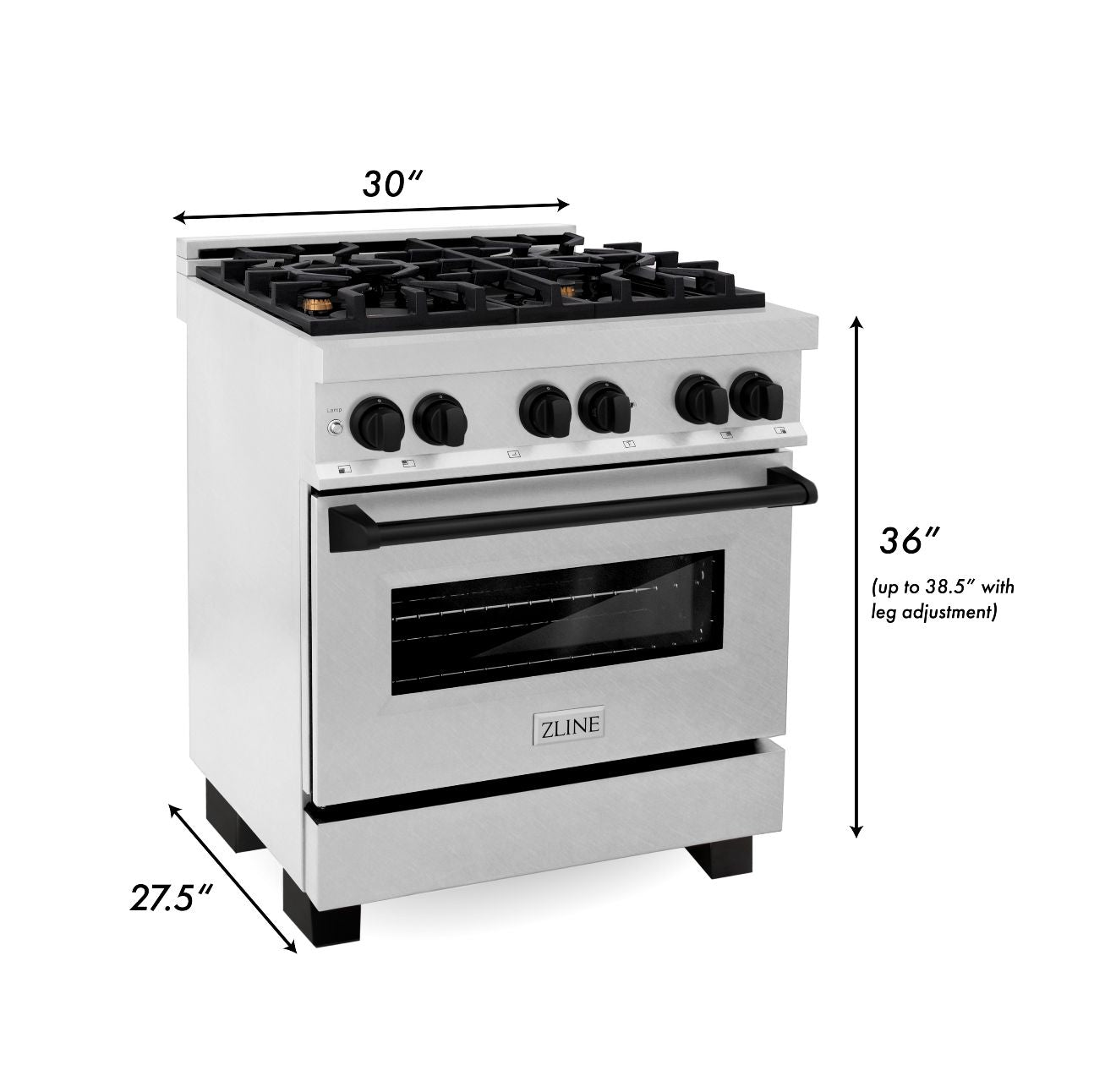 ZLINE Autograph Edition 30-inch 4.0 cu. ft. Dual Fuel Range - 4 Burner Gas Cooktop & Electric Convection Oven - Satin Stainless Steel with Matte Black Accents (RASZ SN 30 MB) - Perfect for Modern Kitchens & Professional Chefs