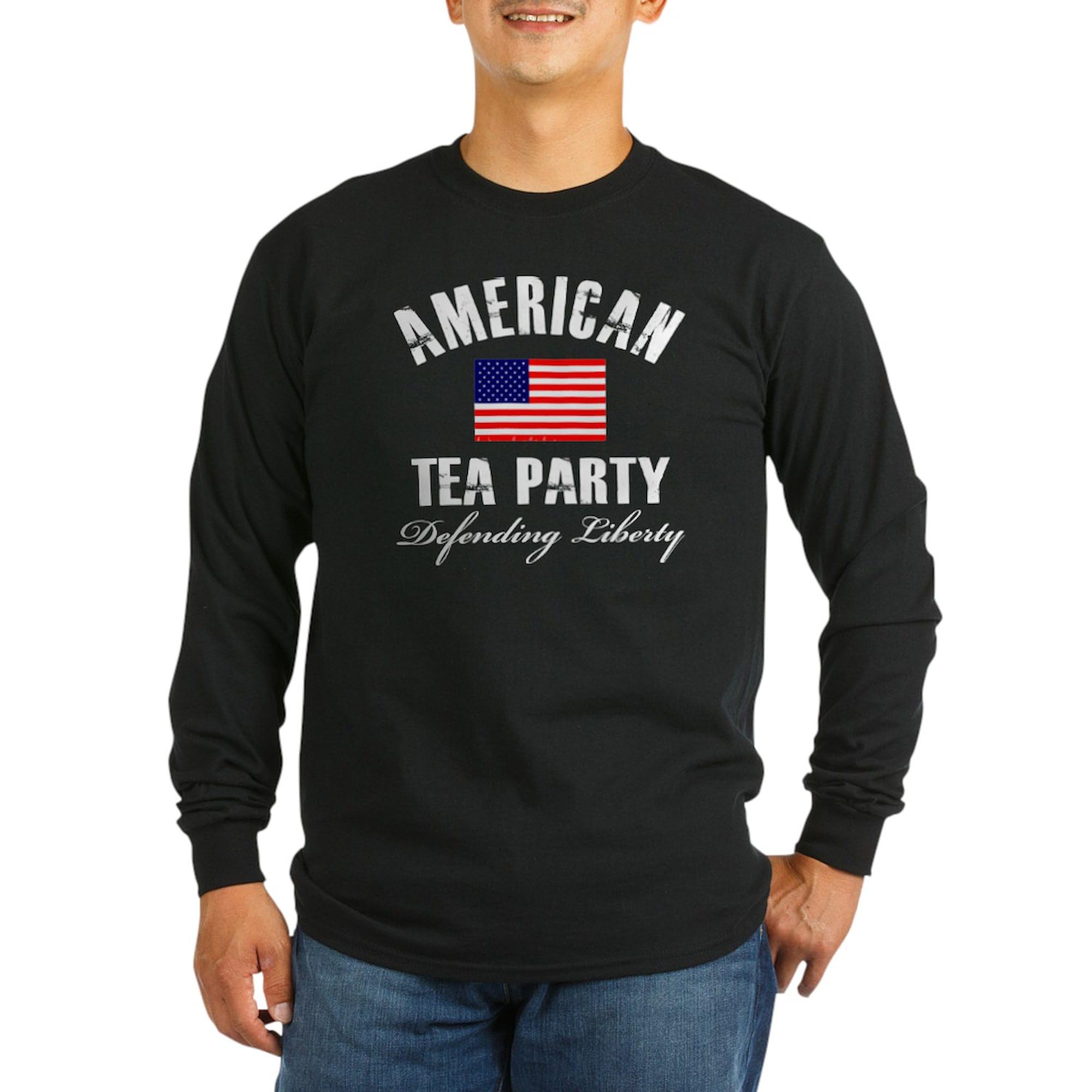 Men's Dark Long Sleeve Crewneck T-Shirt - Tea Party Graphic Tee - Comfortable Cotton Casual Shirt for Coffee Lovers, Baristas & Tea Enthusiasts - Perfect for Cafes, Work & Everyday Wear