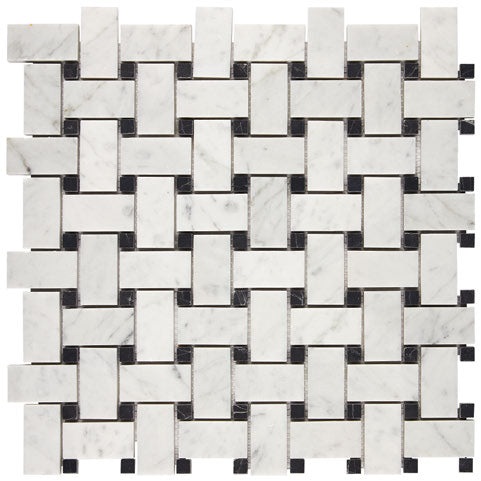 Carrara White Gioia Marble Basketweave Black Mosaic Tile - Premium Natural Stone Backsplash for Kitchen, Bathroom & Shower Walls - Waterproof & Durable Home Decor