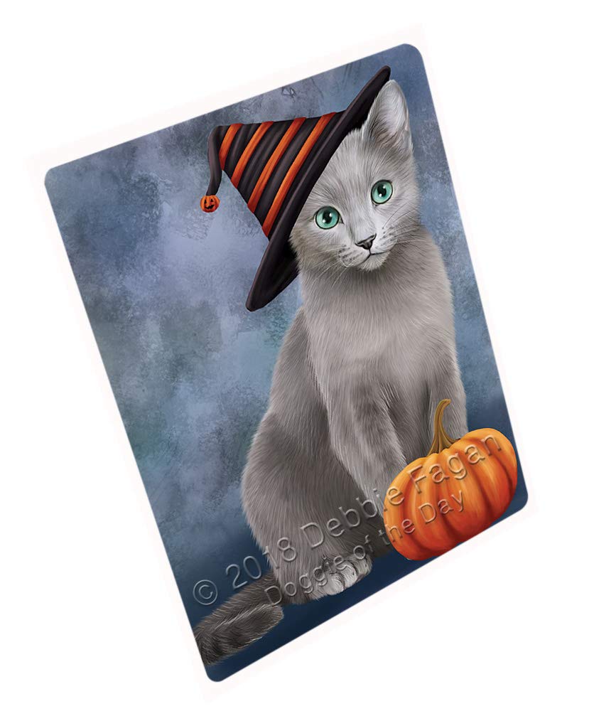 Happy Halloween Russian Blue Cat Witch Hat Pumpkin Large Refrigerator Dishwasher Magnet 18x24 inches - RMAG90090 - Perfect for Kitchen Decor, Holiday Party Favors & Spooky Home Decoration
