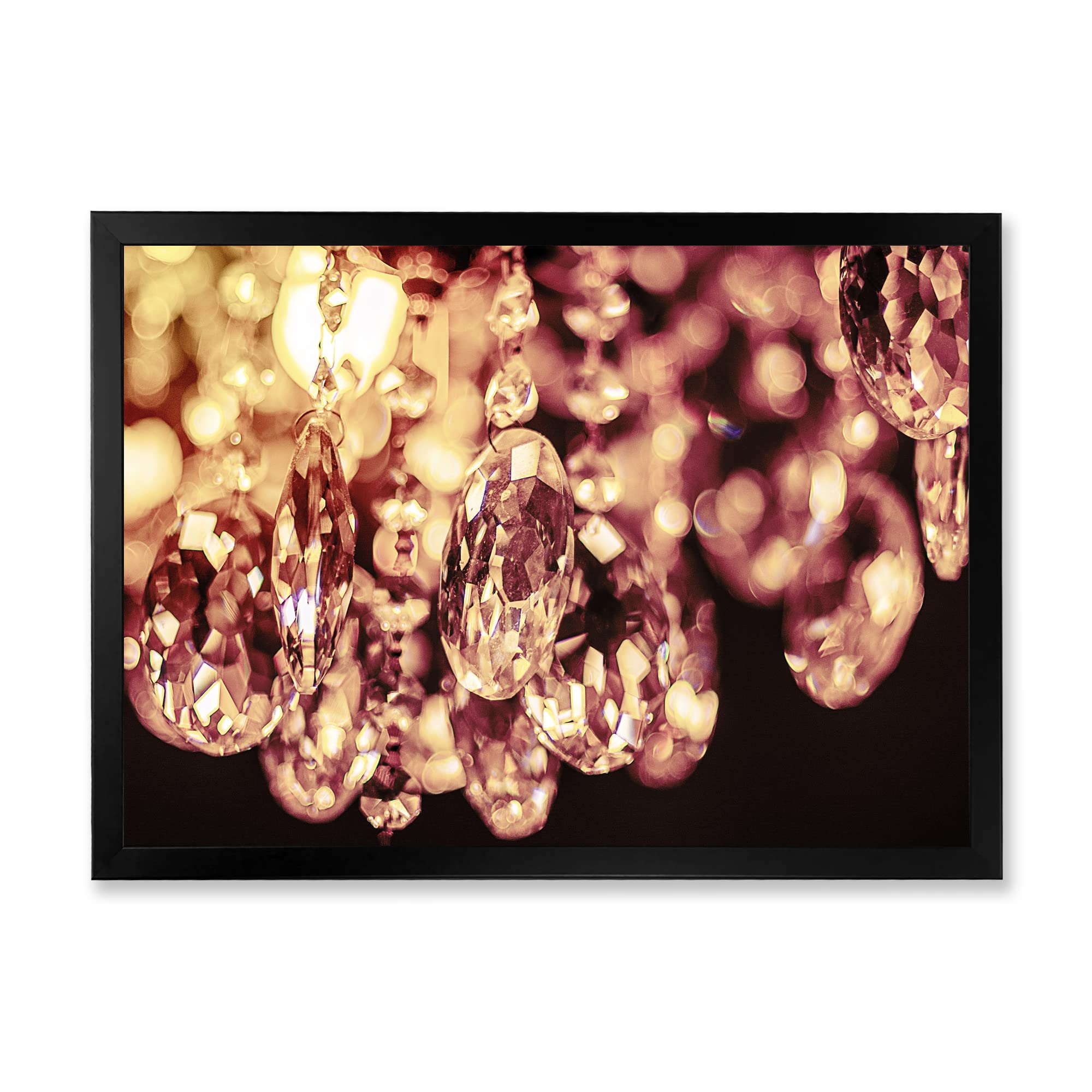 DesignQ Crystal Chandelier - Modern Hanging Light Fixture with Framed Wall Art for Living Room & Bedroom Decor
