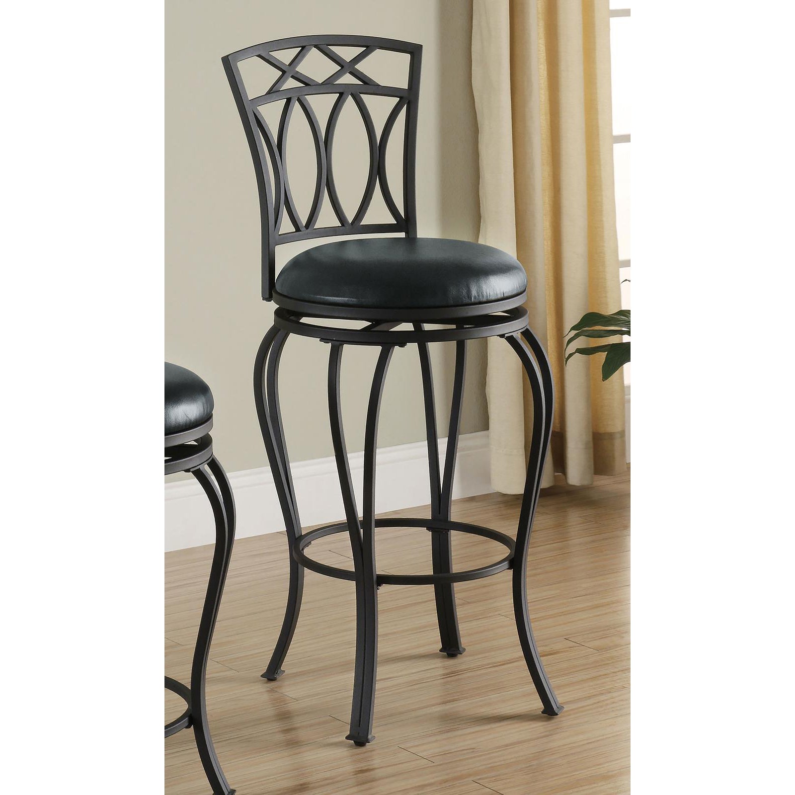 Black Swivel Bar Stool with Upholstered Seat - Adjustable Height Modern Kitchen Counter Stool for Home, Bar, Restaurant & Office Use