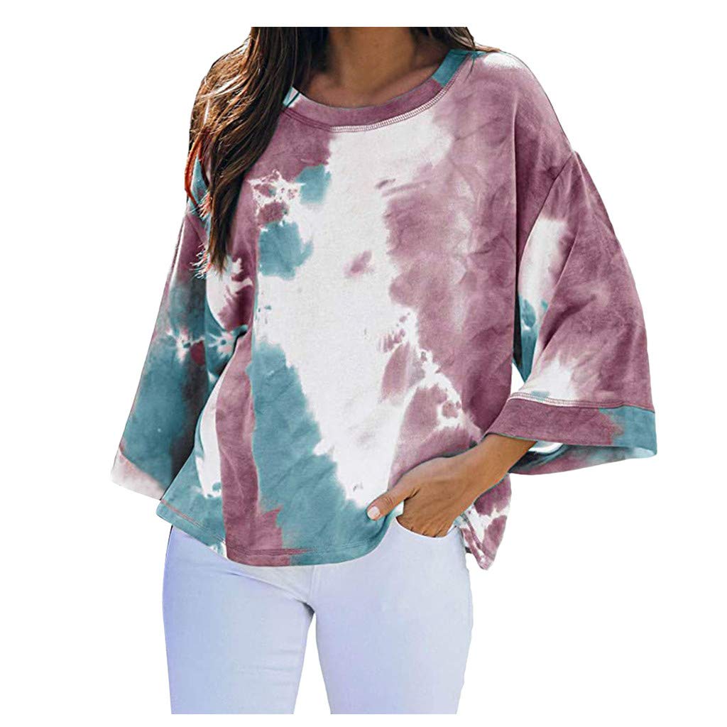 Plus Size Women's Casual Color Block Tie Dye Crewneck Long Sleeve Oversized Pullover Sweatshirt Tops for Lounge & Streetwear