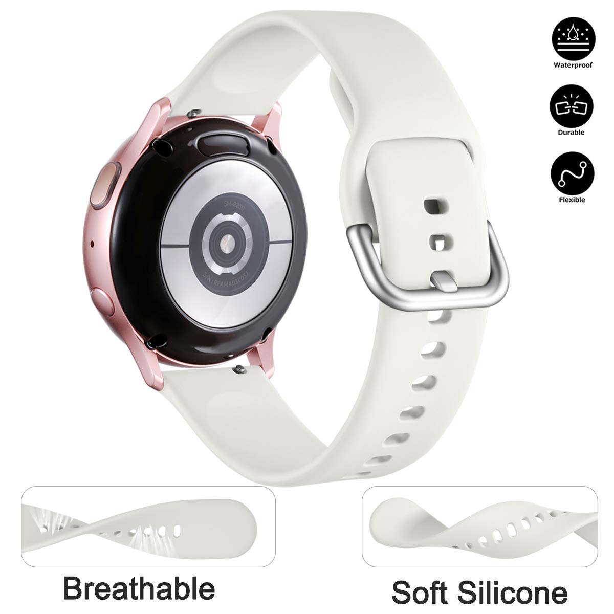 Lerobo 3-Pack 20mm Silicone Sport Watch Bands Compatible with Samsung Galaxy Active 2 (40mm/44mm), Galaxy Watch 3 (41mm), Galaxy Watch (42mm) - Soft Durable Strap for Women & Men in Pink Sand, Wine, Beige - Perfect for Workouts, Running & Daily Wear